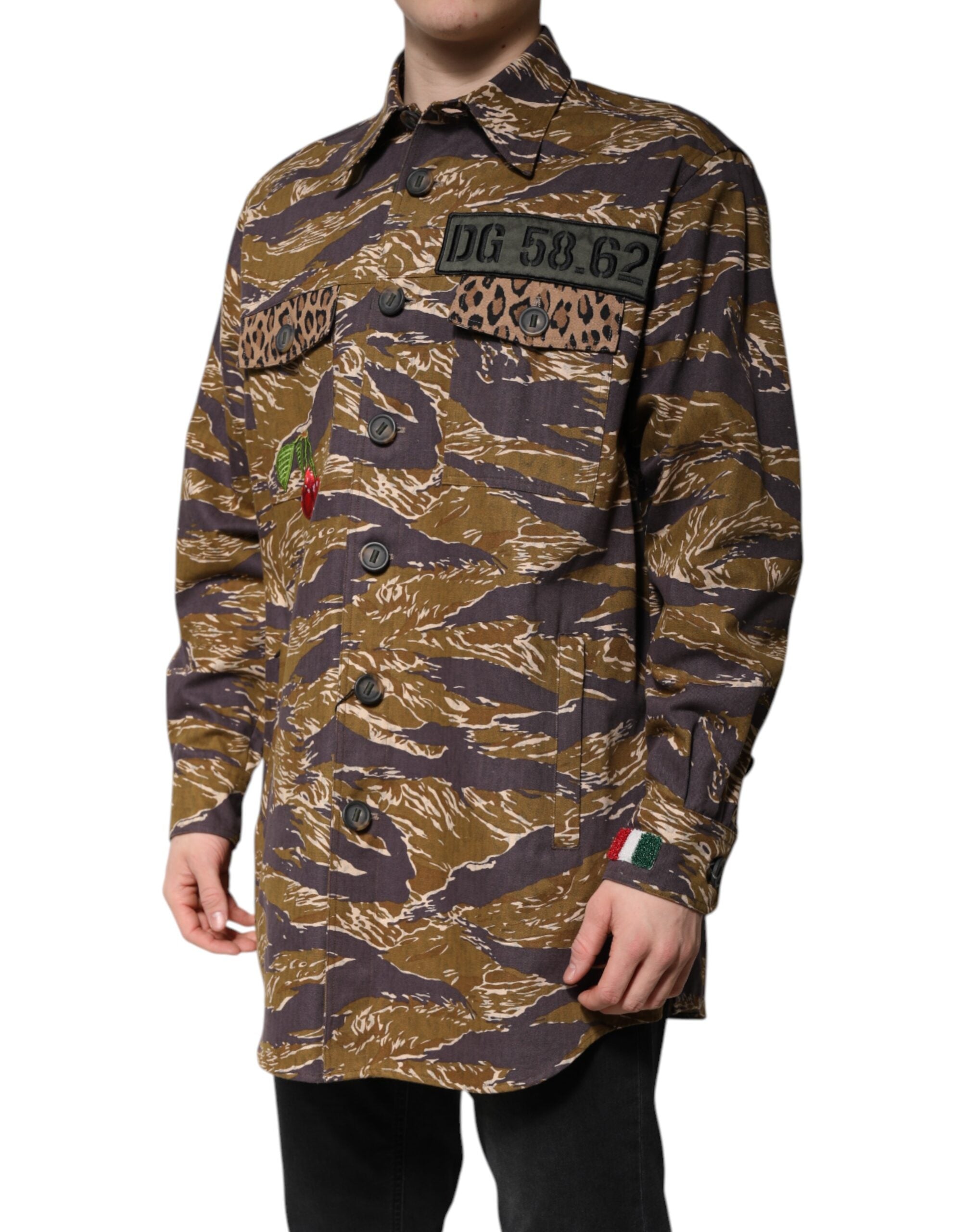 Dolce & Gabbana Brauner Leopardenmantel Jacke mit Kragen aus Baumwolle