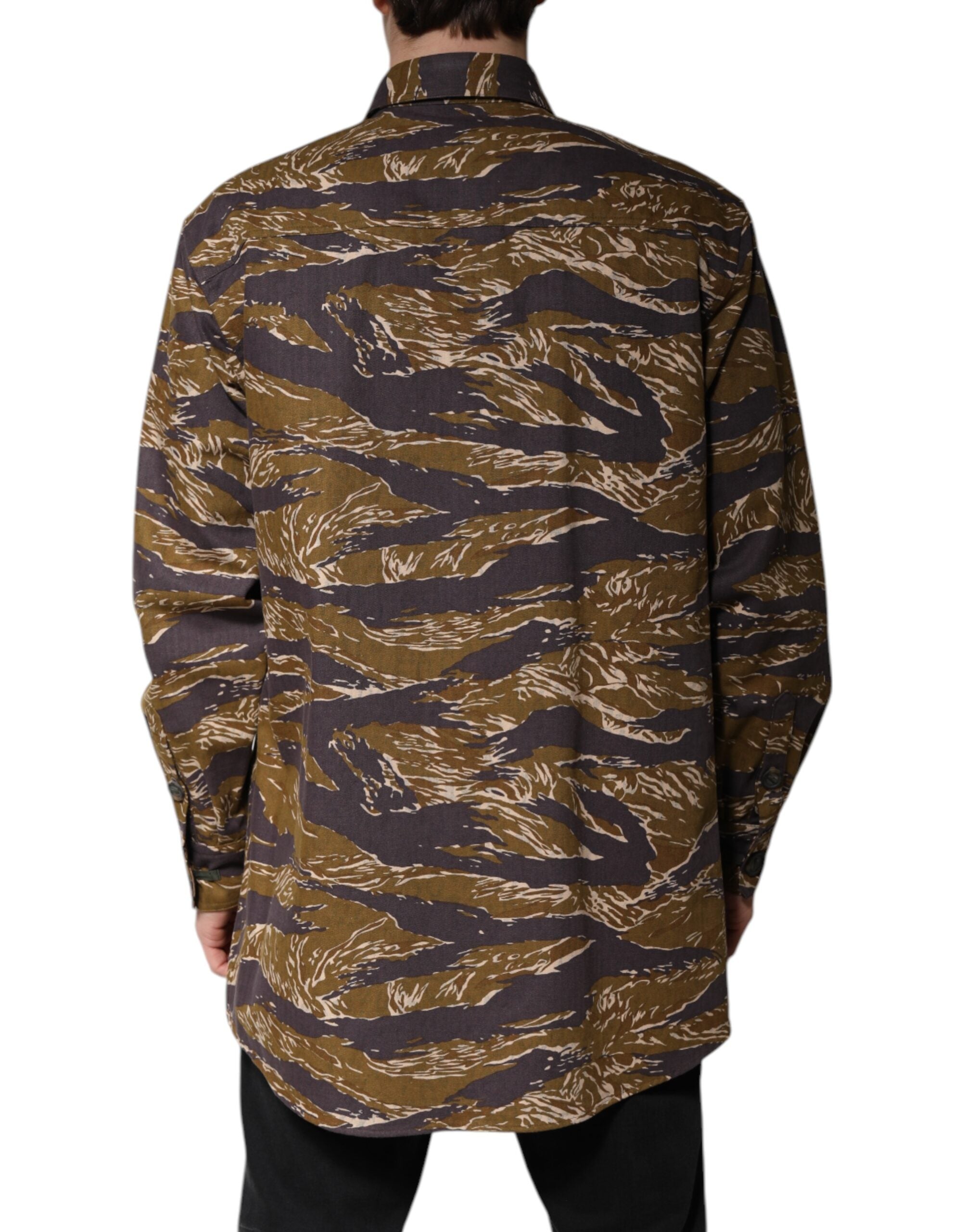 Dolce & Gabbana Brauner Leopardenmantel Jacke mit Kragen aus Baumwolle