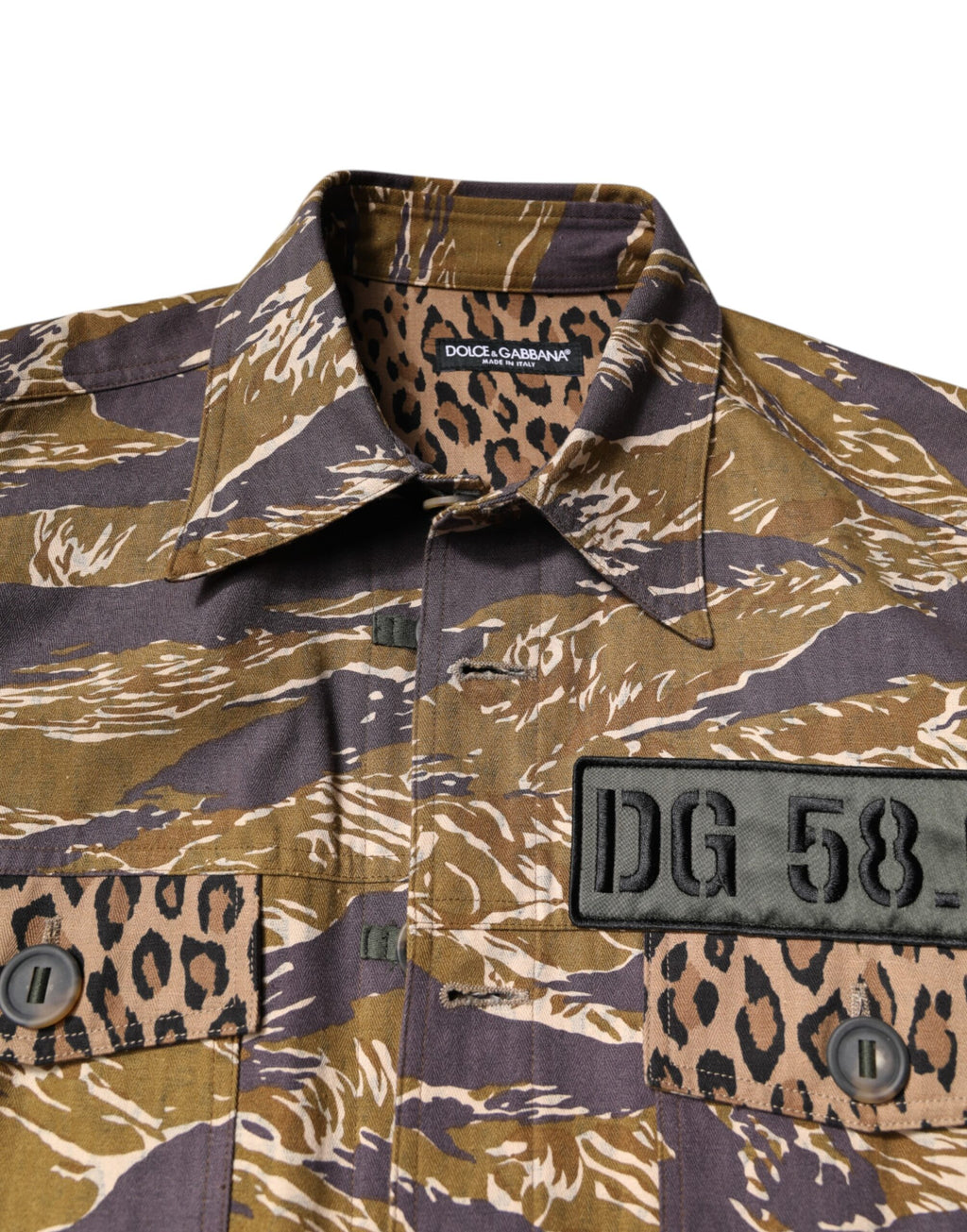 Dolce & Gabbana Brauner Leopardenmantel Jacke mit Kragen aus Baumwolle