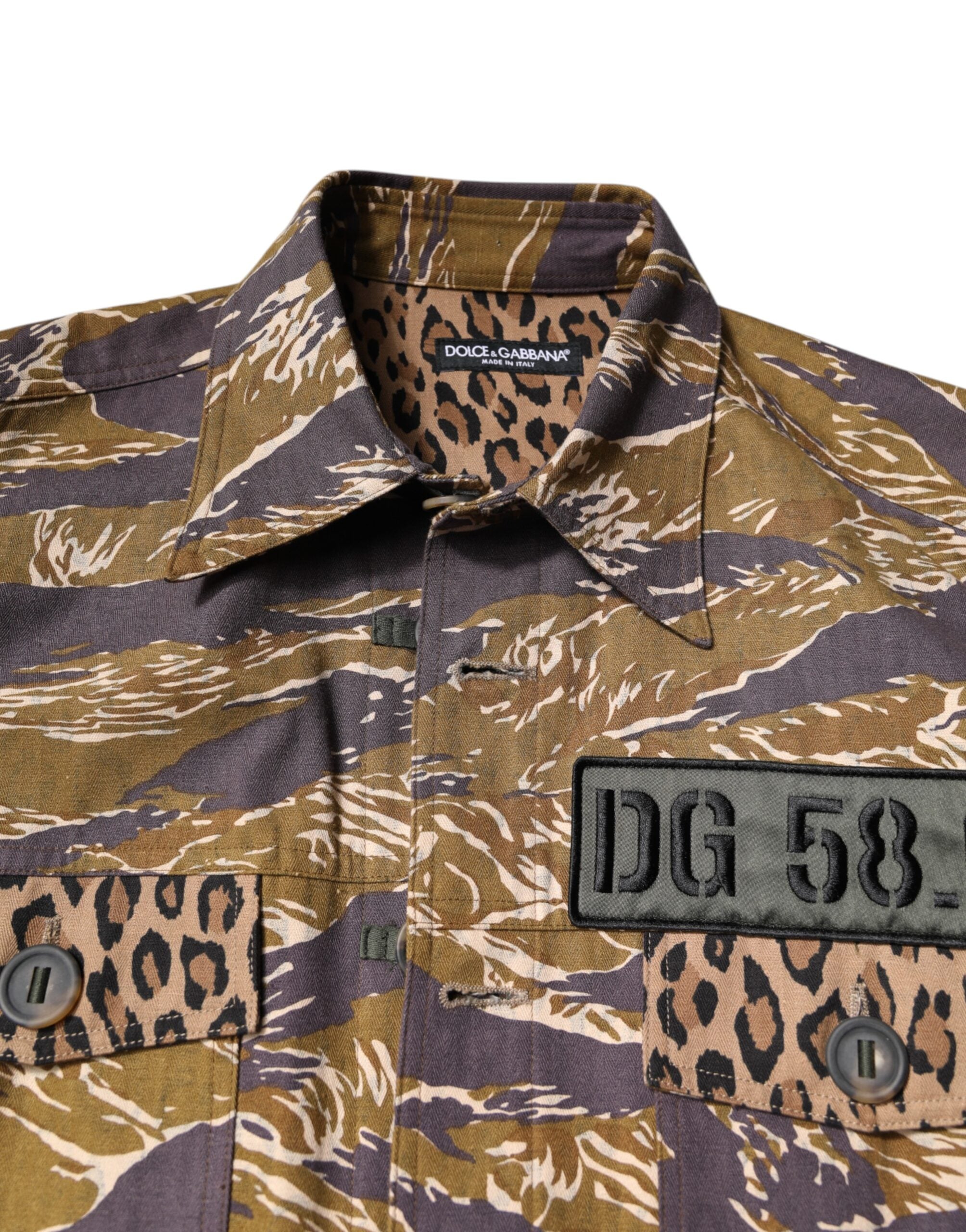 Dolce & Gabbana Brauner Leopardenmantel Jacke mit Kragen aus Baumwolle