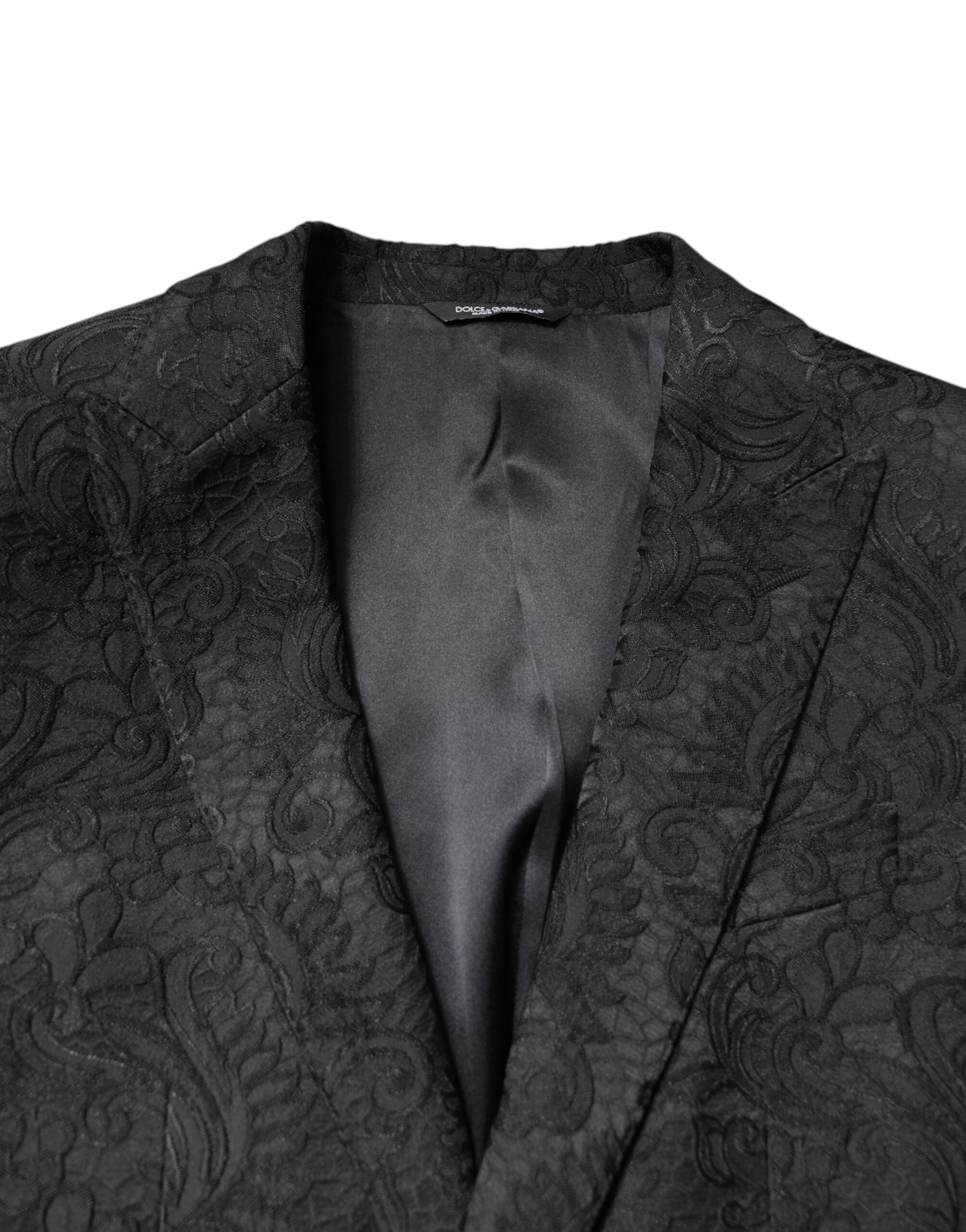Dolce & Gabbana Schwarzer geblümter Jacquard-Mantel Jacke Blazer