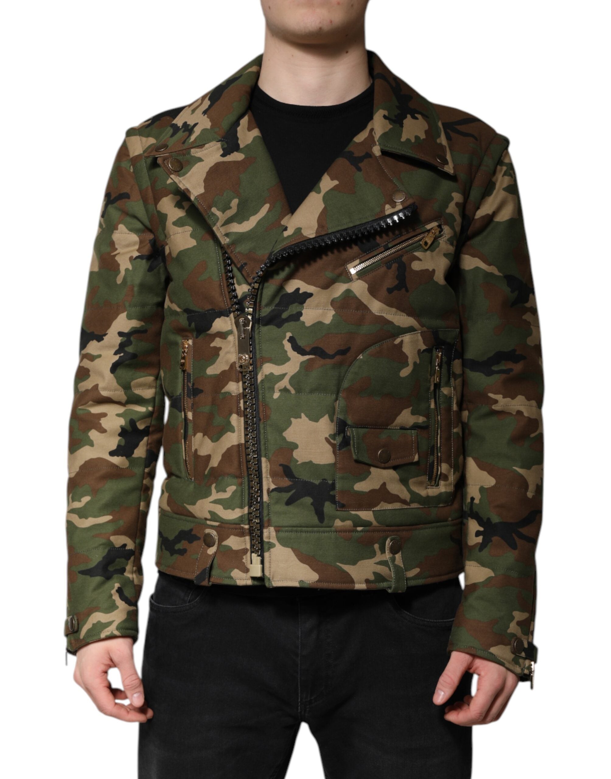 Dolce & Gabbana Mehrfarbig getarnte Nylon-Biker-Jacke