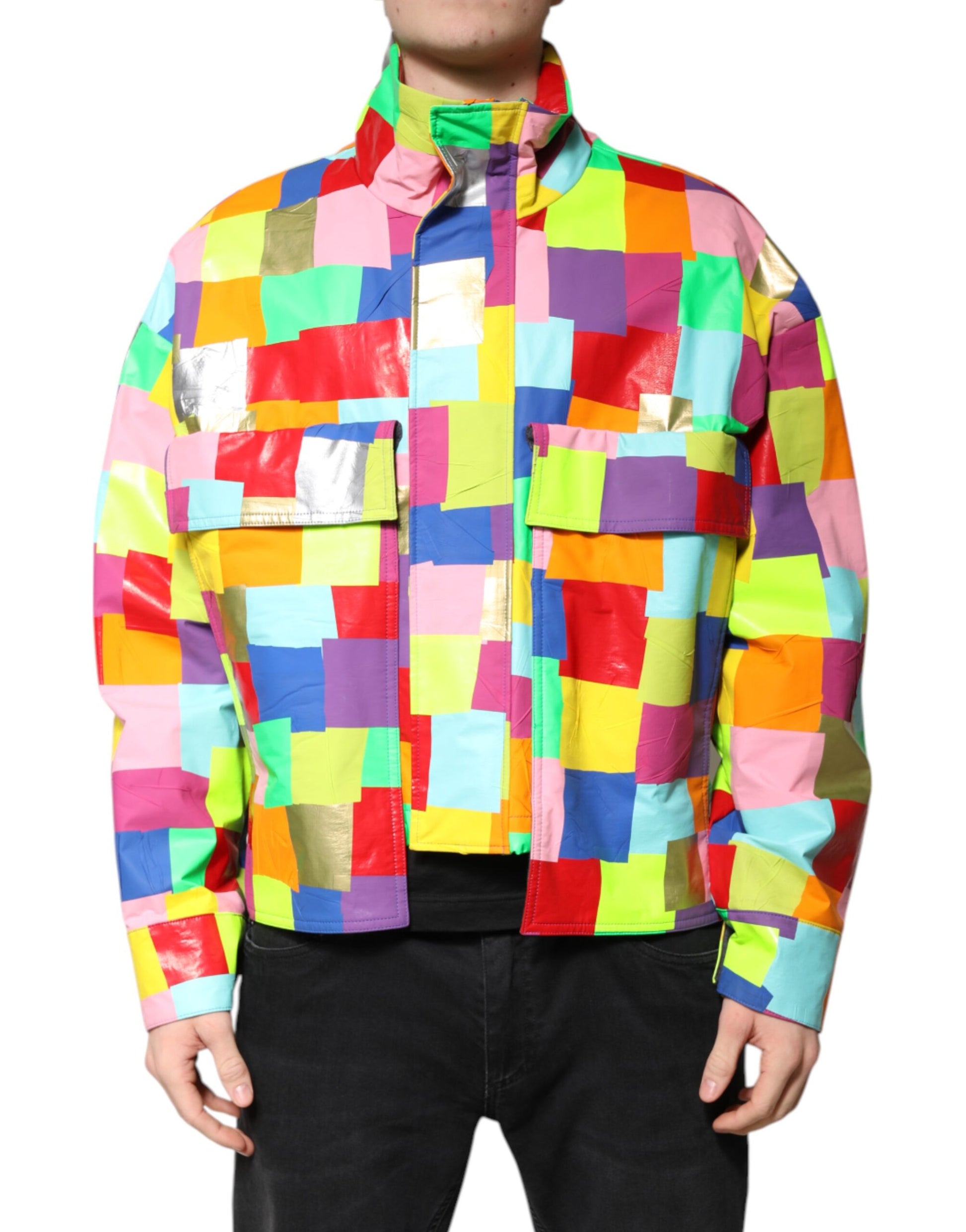 Dolce & Gabbana Multicolor Baumwolle Full Zip Männer Biker Jacke