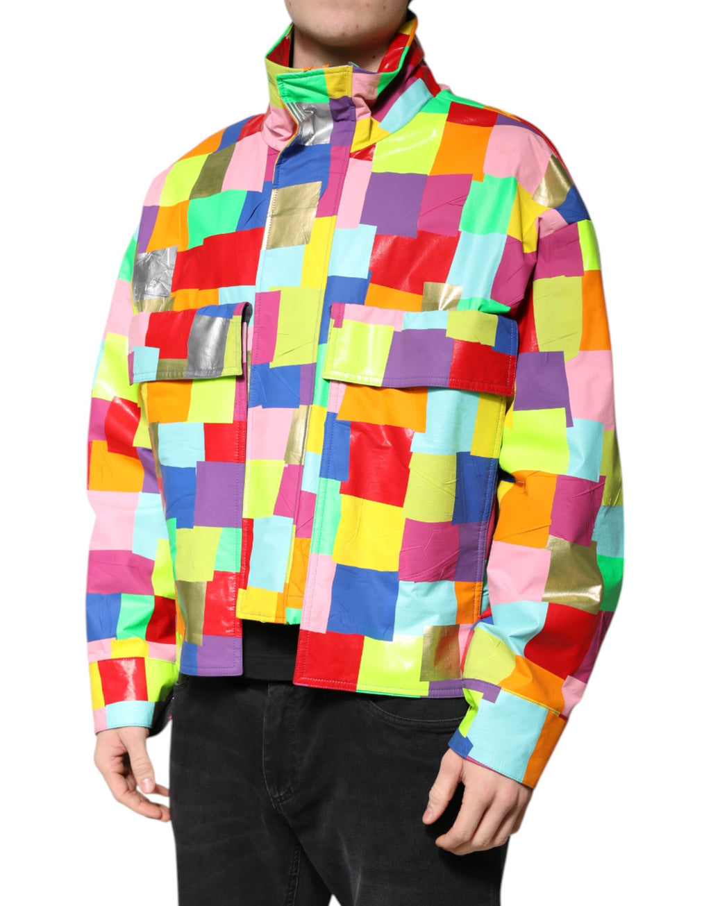 Dolce & Gabbana Multicolor Baumwolle Full Zip Männer Biker Jacke