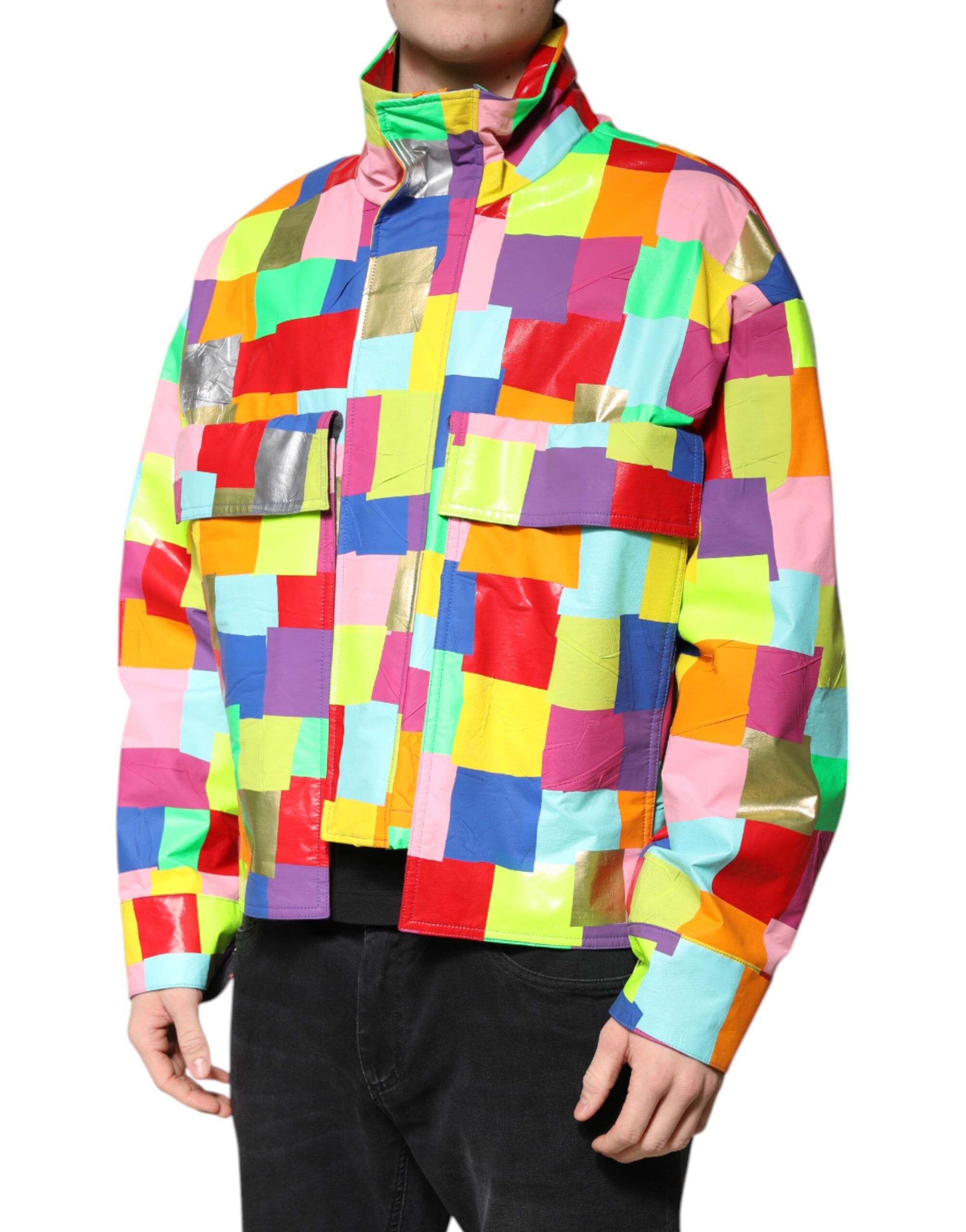Dolce & Gabbana Multicolor Baumwolle Full Zip Männer Biker Jacke