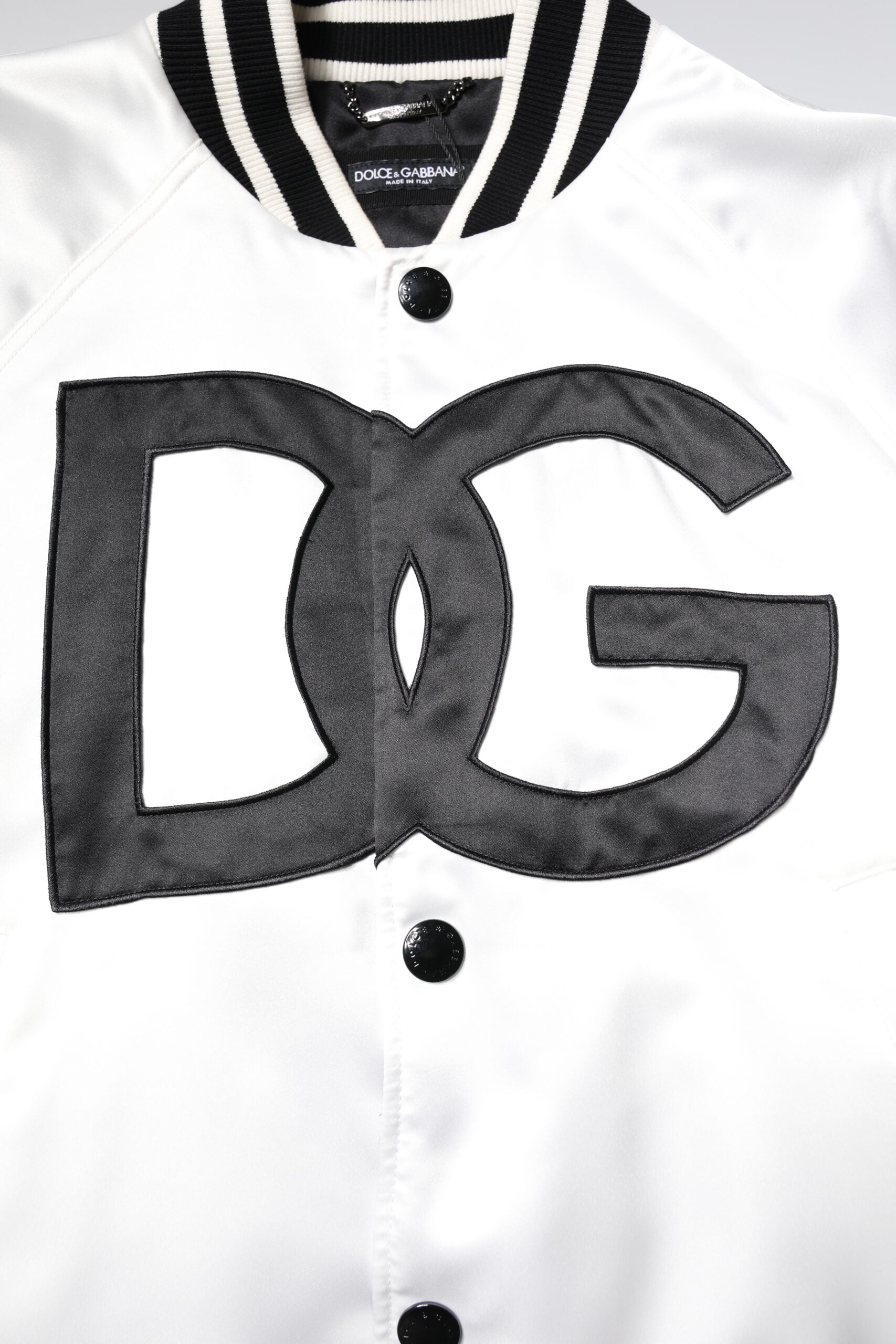 Dolce & Gabbana Weiße DG Logo Polyester Jersey Bomberjacke