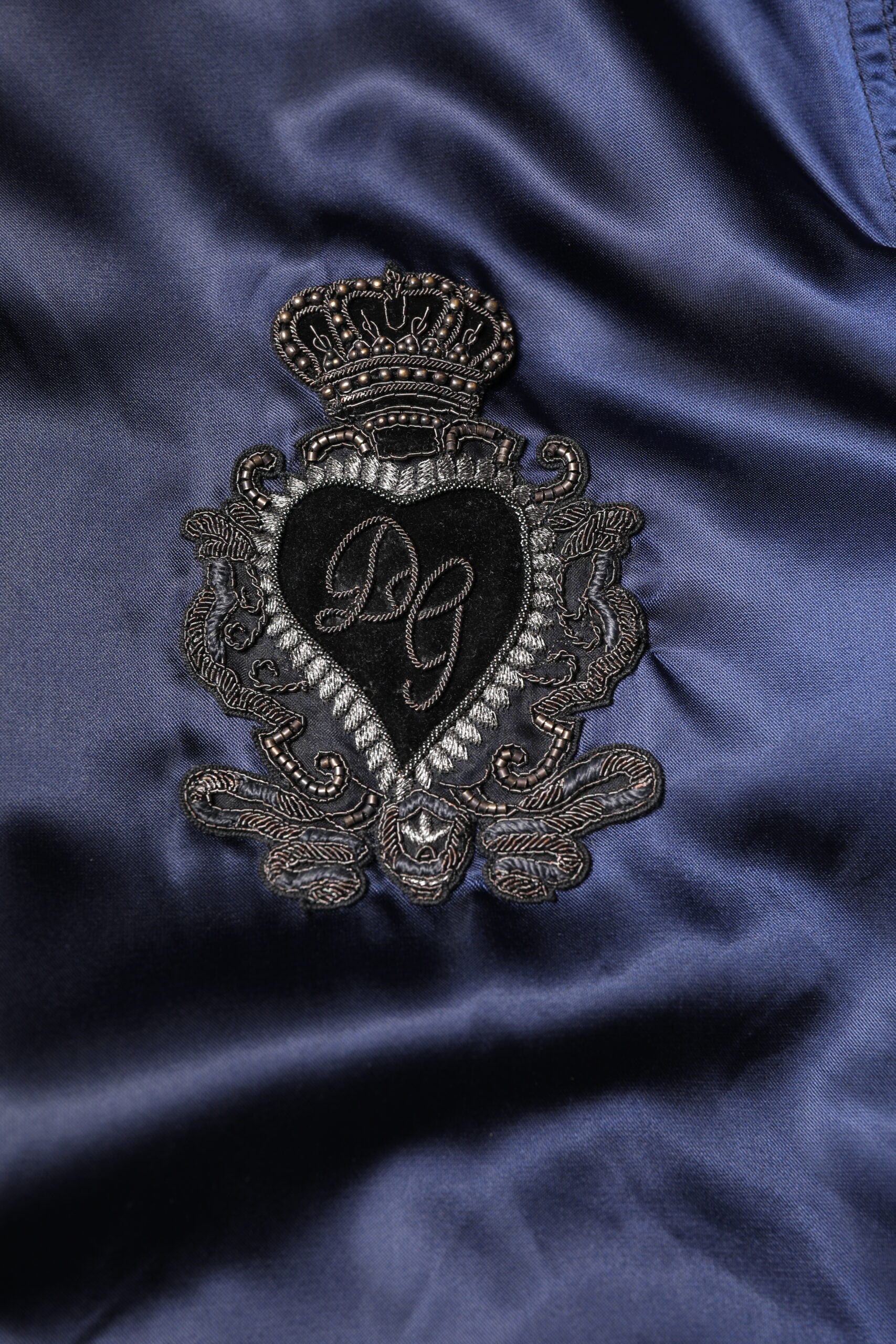 Dolce & Gabbana Blaue Nylon DG Crown Bomberjacke mit durchgehendem Reißverschluss