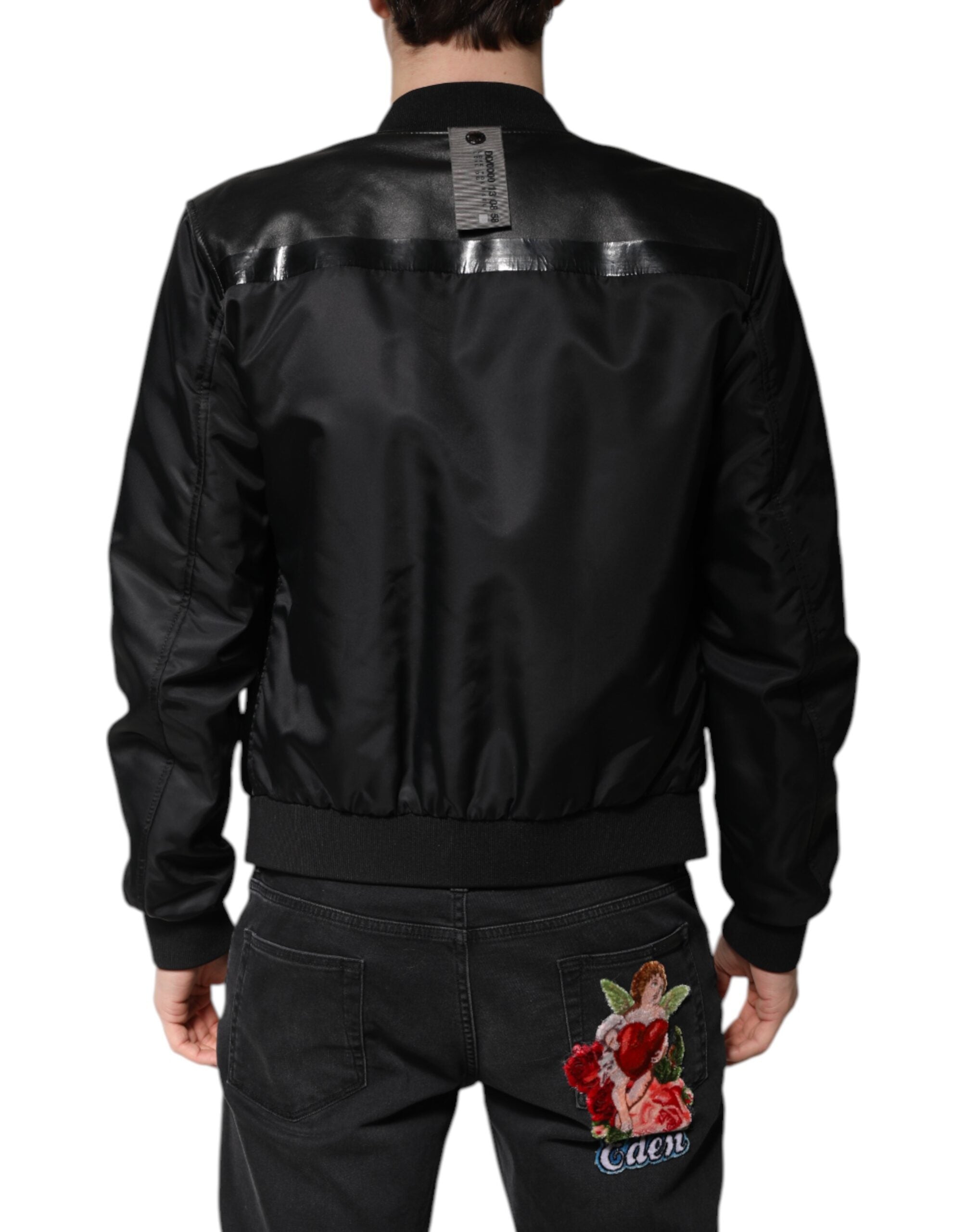 Dolce & Gabbana Schwarze Lammfell Leder Biker Jacke mit Reißverschluss