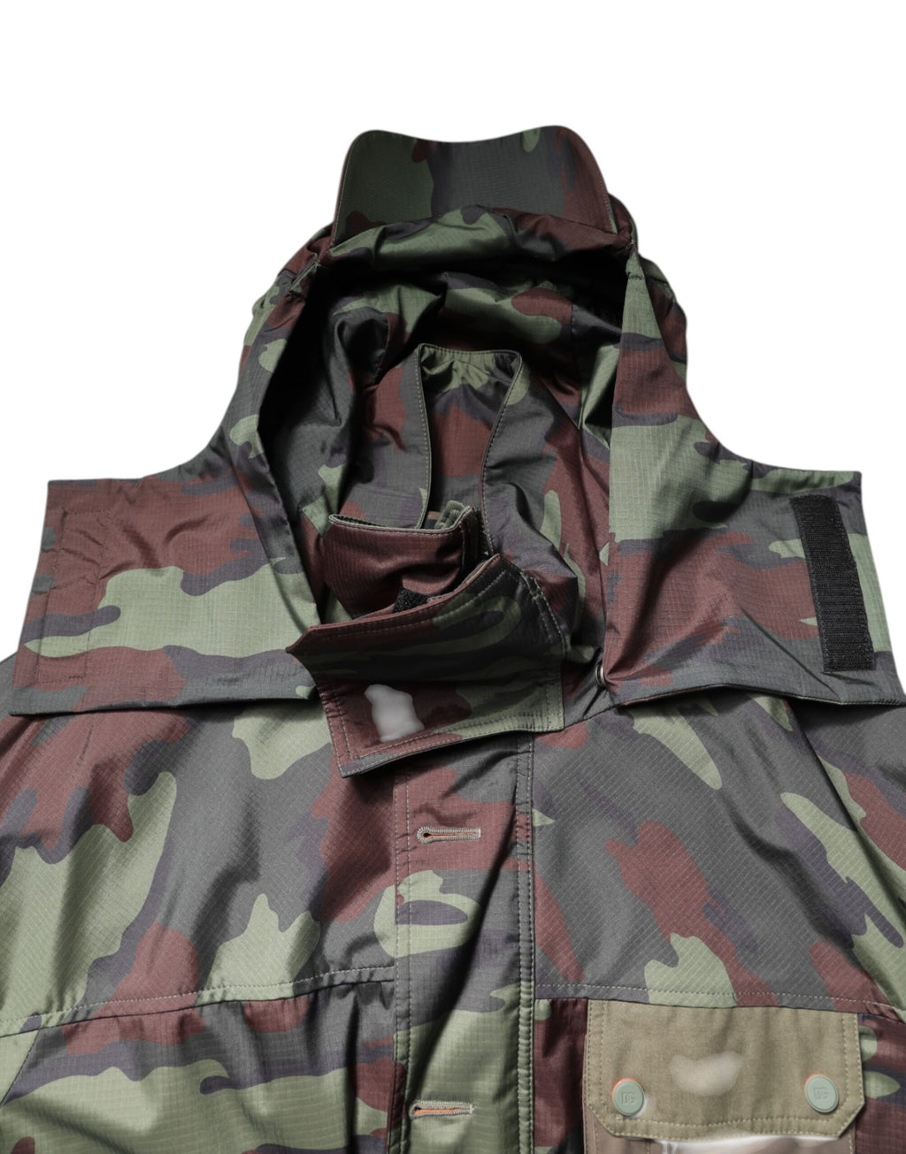 Dolce & Gabbana Multicolor Camouflage Jacke mit Kapuze und Knöpfen