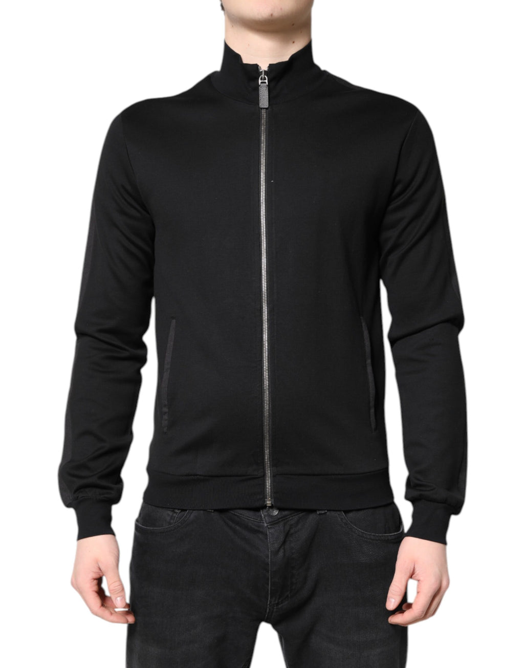 Dolce & Gabbana Schwarze Baumwolle Logo Full Zip Männer Bomberjacke