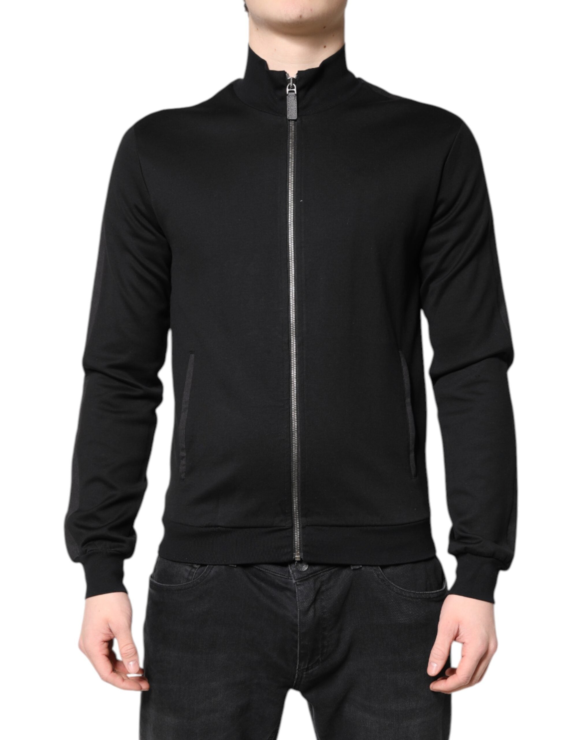 Dolce & Gabbana Schwarze Baumwolle Logo Full Zip Männer Bomberjacke