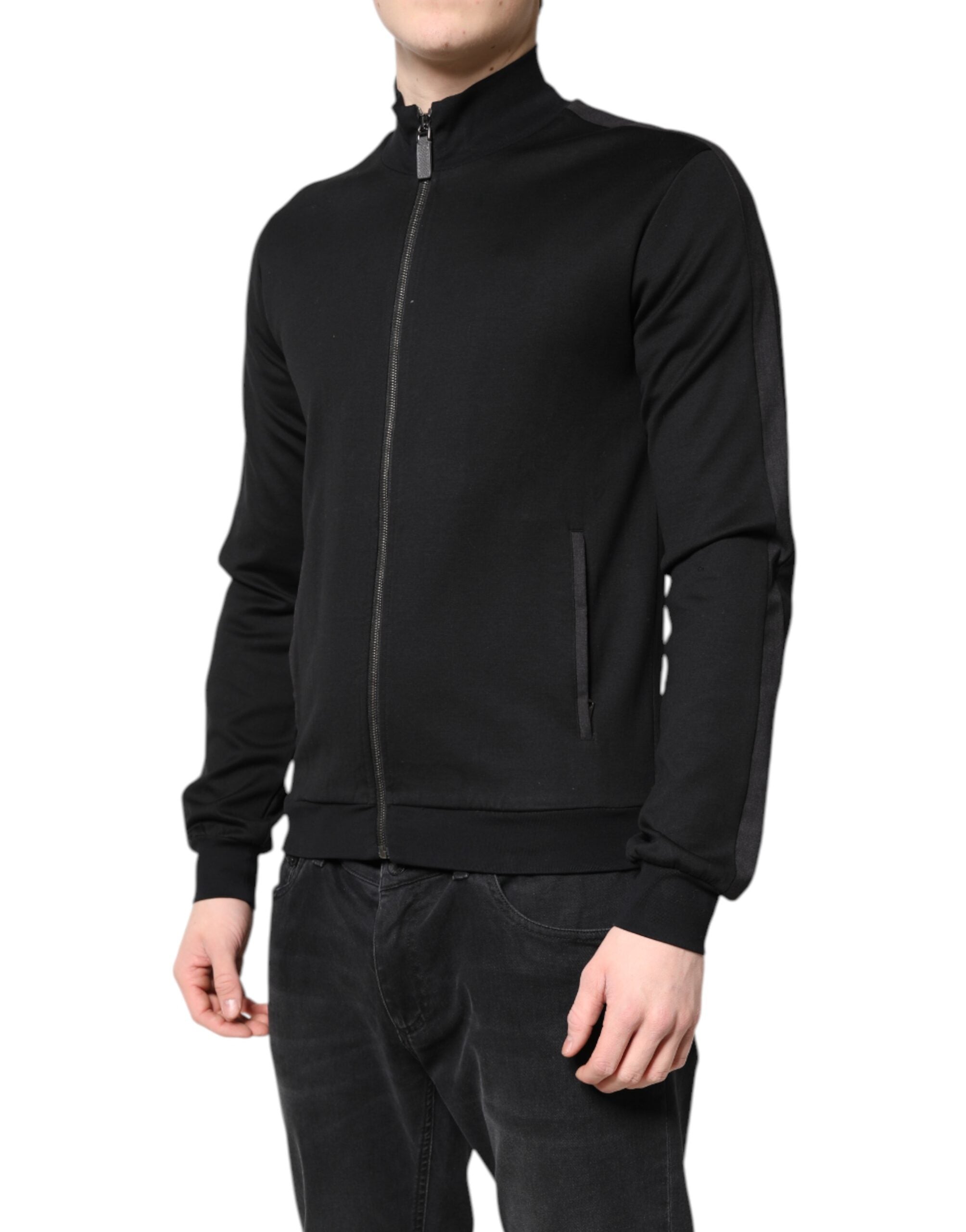 Dolce & Gabbana Schwarze Baumwolle Logo Full Zip Männer Bomberjacke