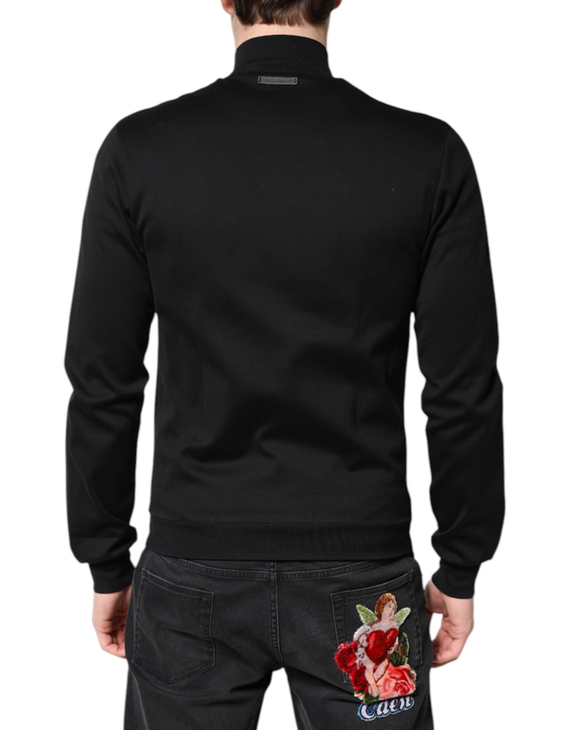 Dolce & Gabbana Schwarze Baumwolle Logo Full Zip Männer Bomberjacke