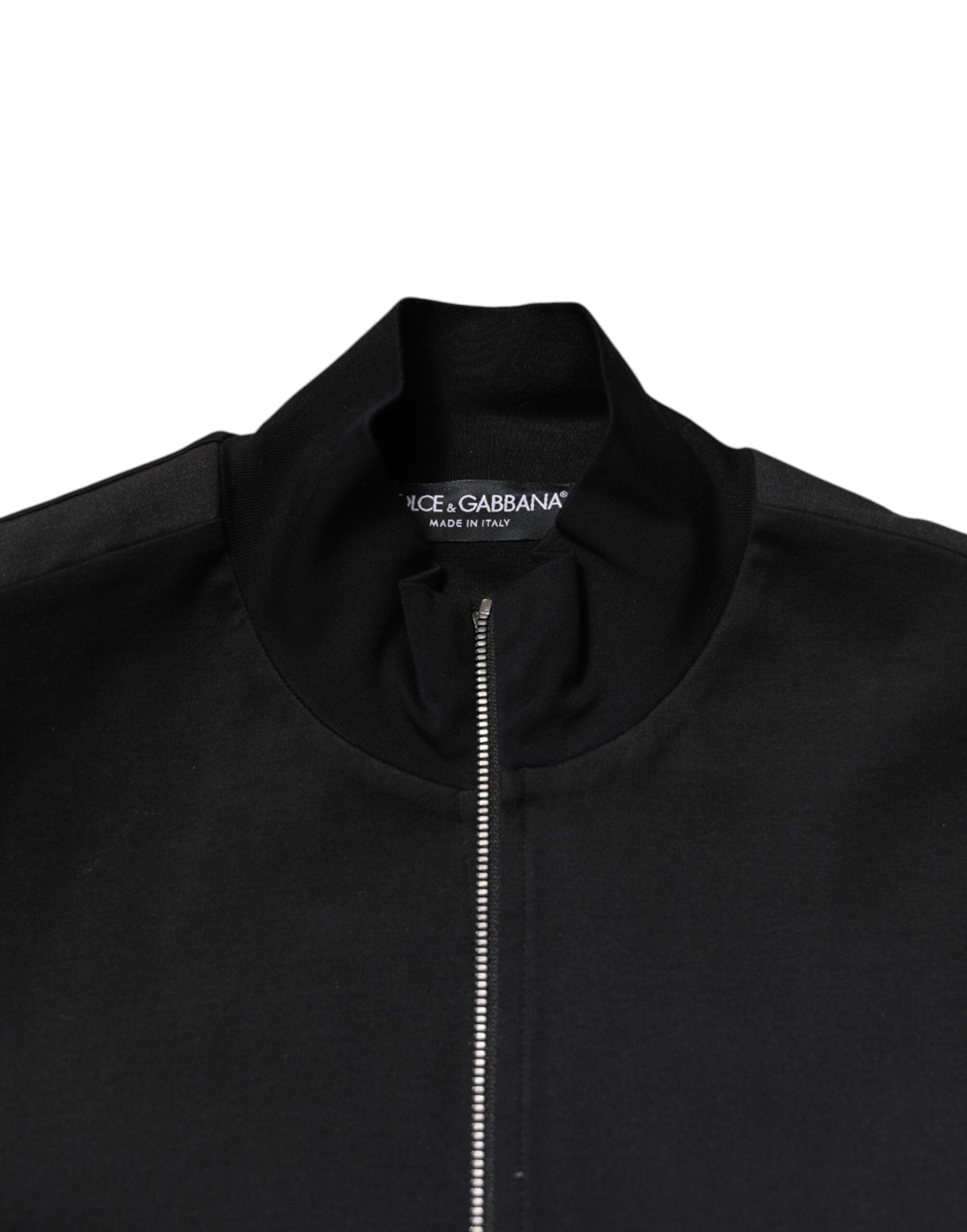Dolce & Gabbana Schwarze Baumwolle Logo Full Zip Männer Bomberjacke