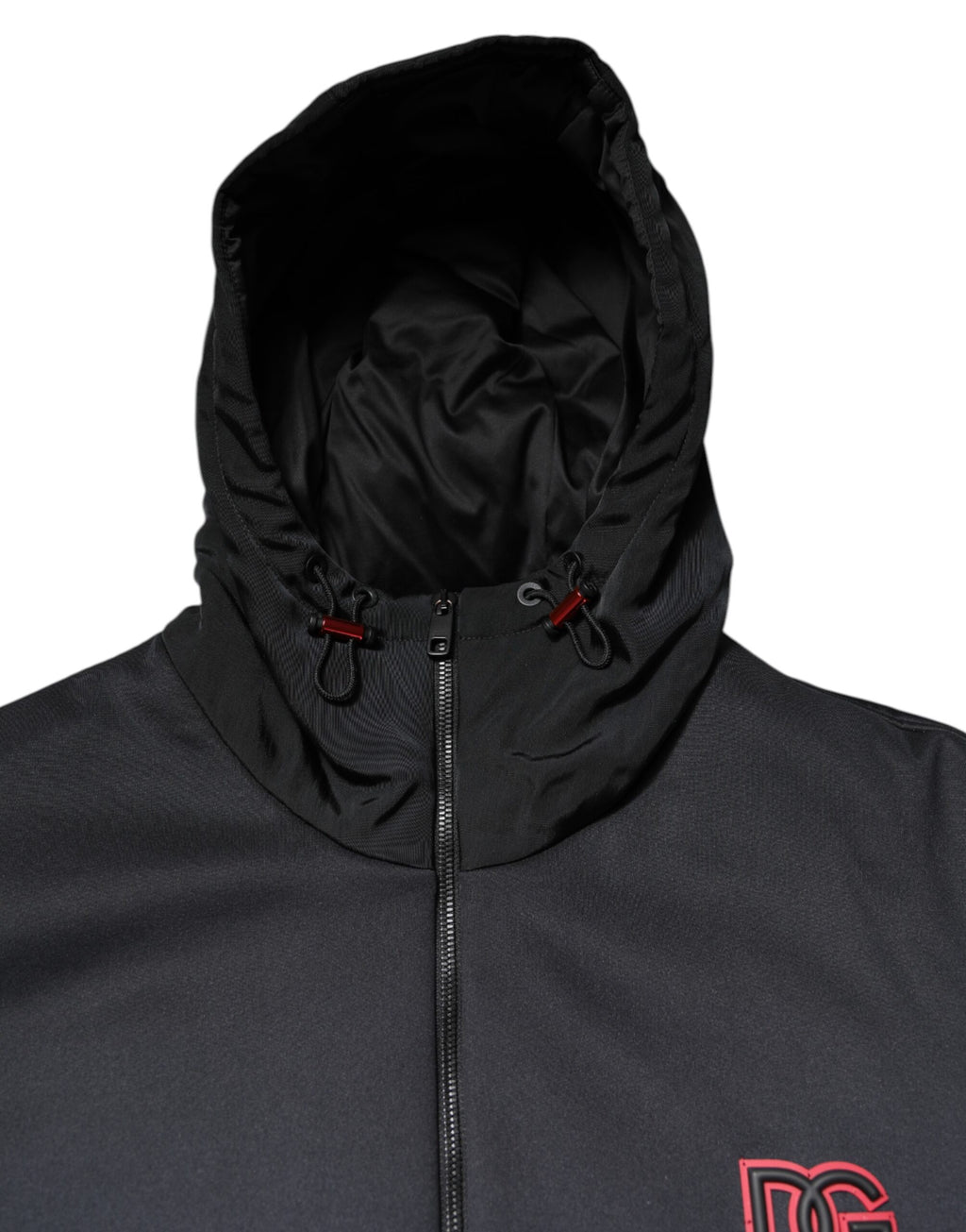 Dolce & Gabbana Schwarze Polyester DG Jacke mit Kapuze und durchgehendem Reißverschluss