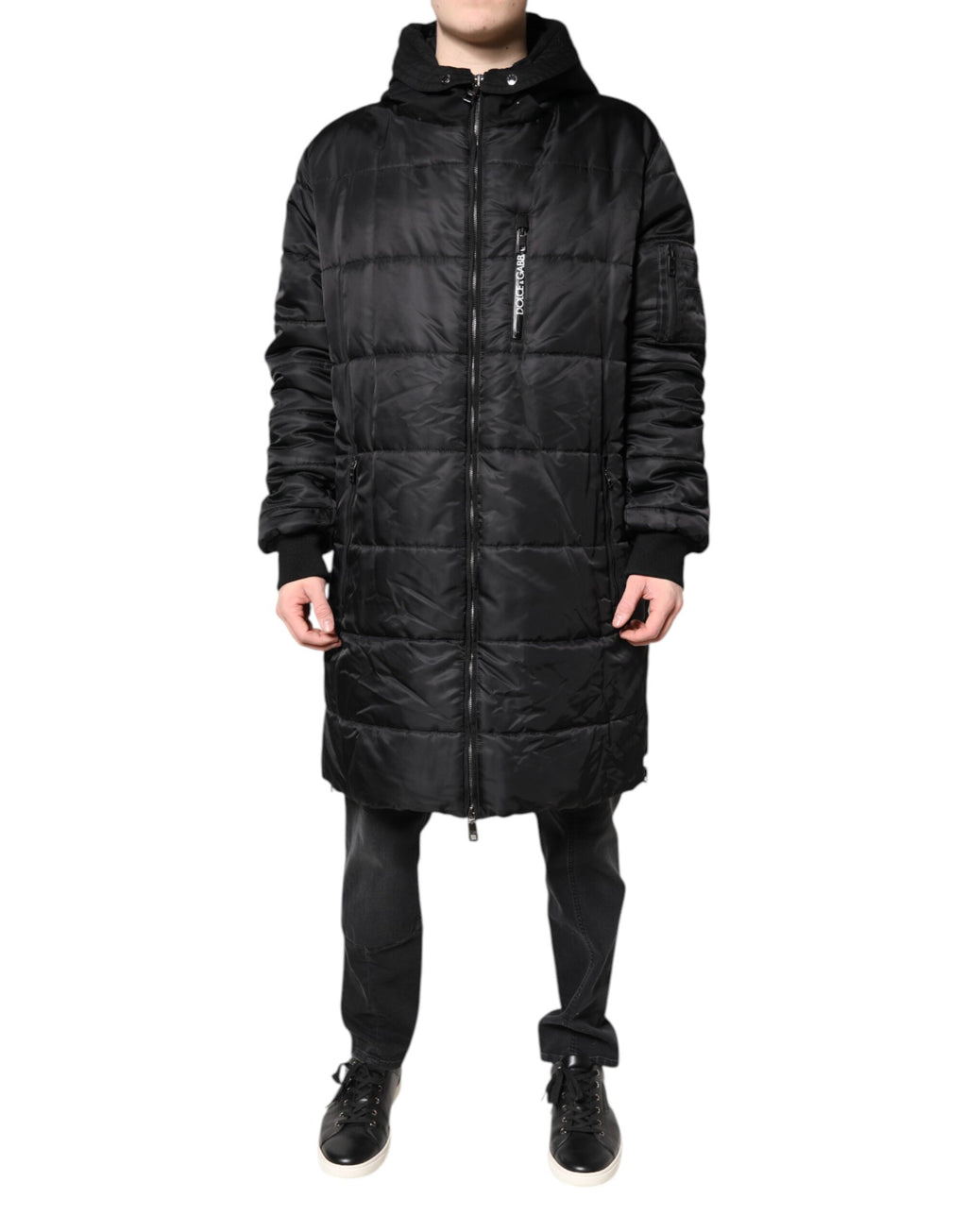 Dolce & Gabbana Schwarzer Kapuzenparka Winter Männer Mantel Jacke