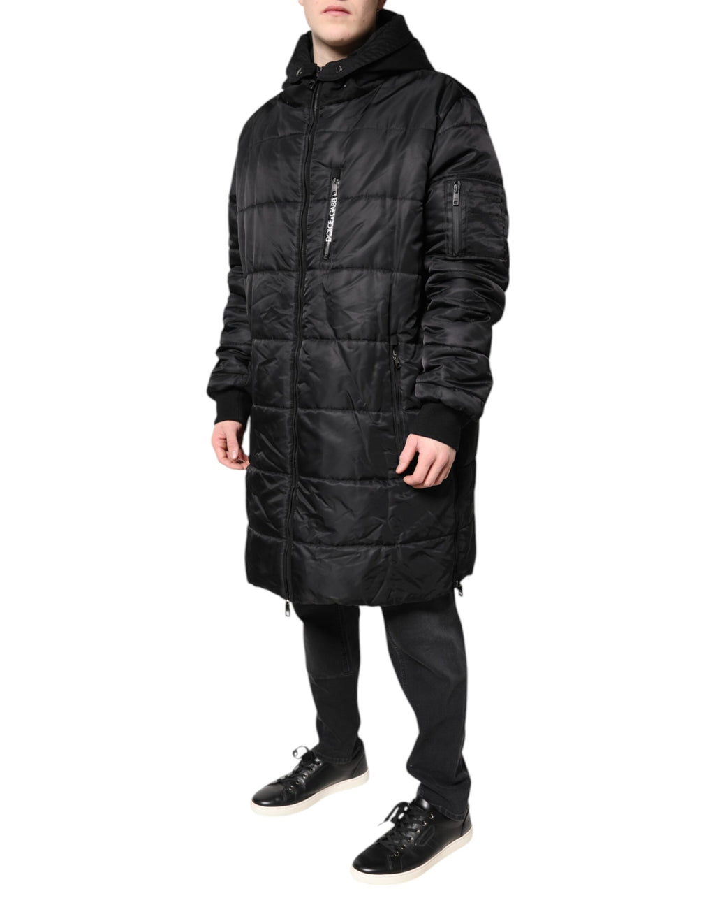 Dolce & Gabbana Schwarzer Kapuzenparka Winter Männer Mantel Jacke