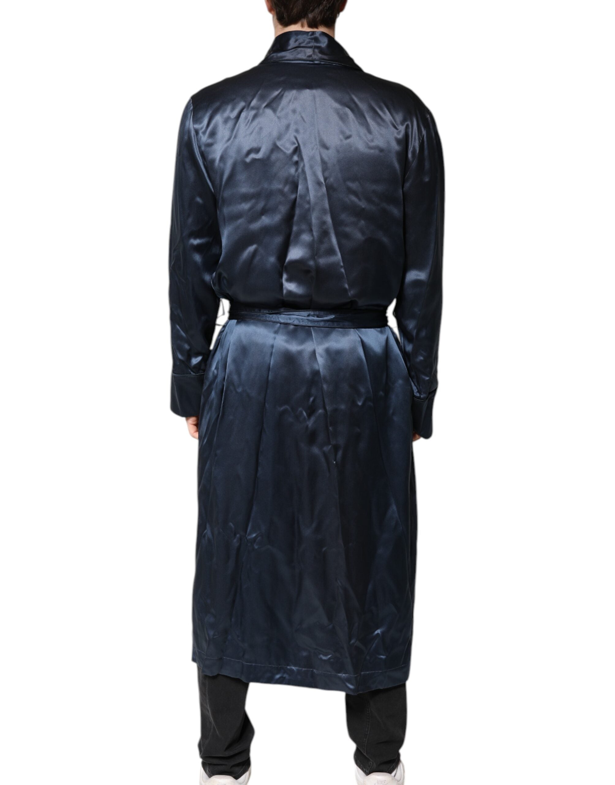 Dolce & Gabbana Blau Solide Seide Männer Wrap Robe Mantel Jacke