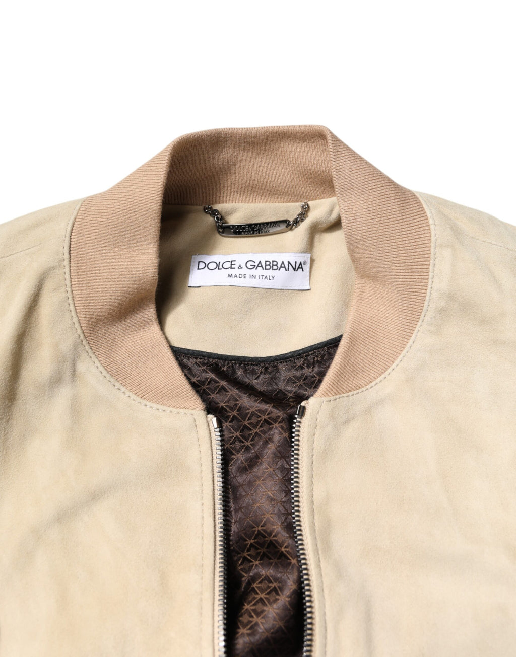 Dolce & Gabbana Beige Lammfell Full Zip Männer Bomberjacke