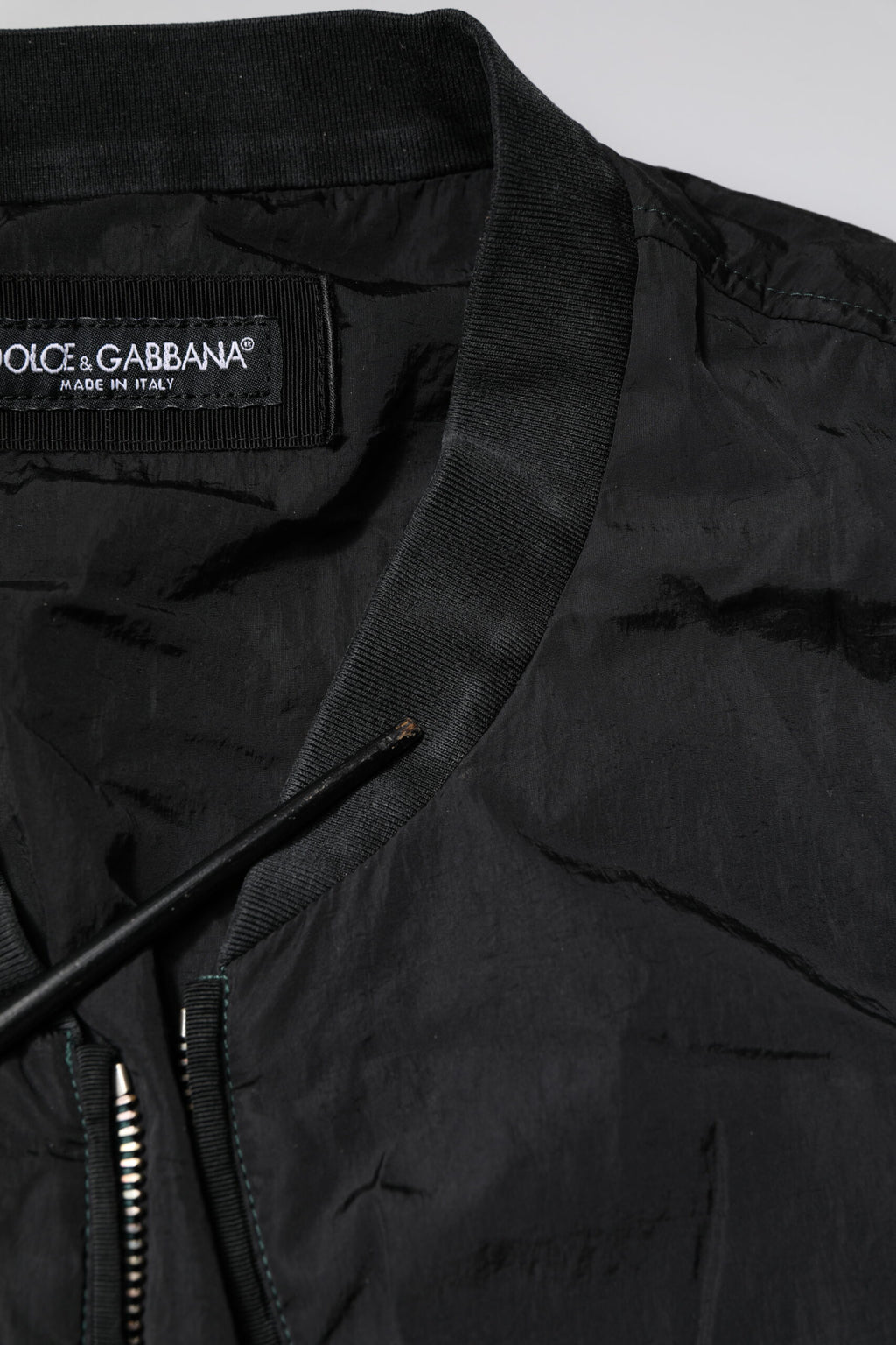 Dolce & Gabbana Schwarze Nylon-Logo-Bomberjacke mit durchgehendem Reißverschluss