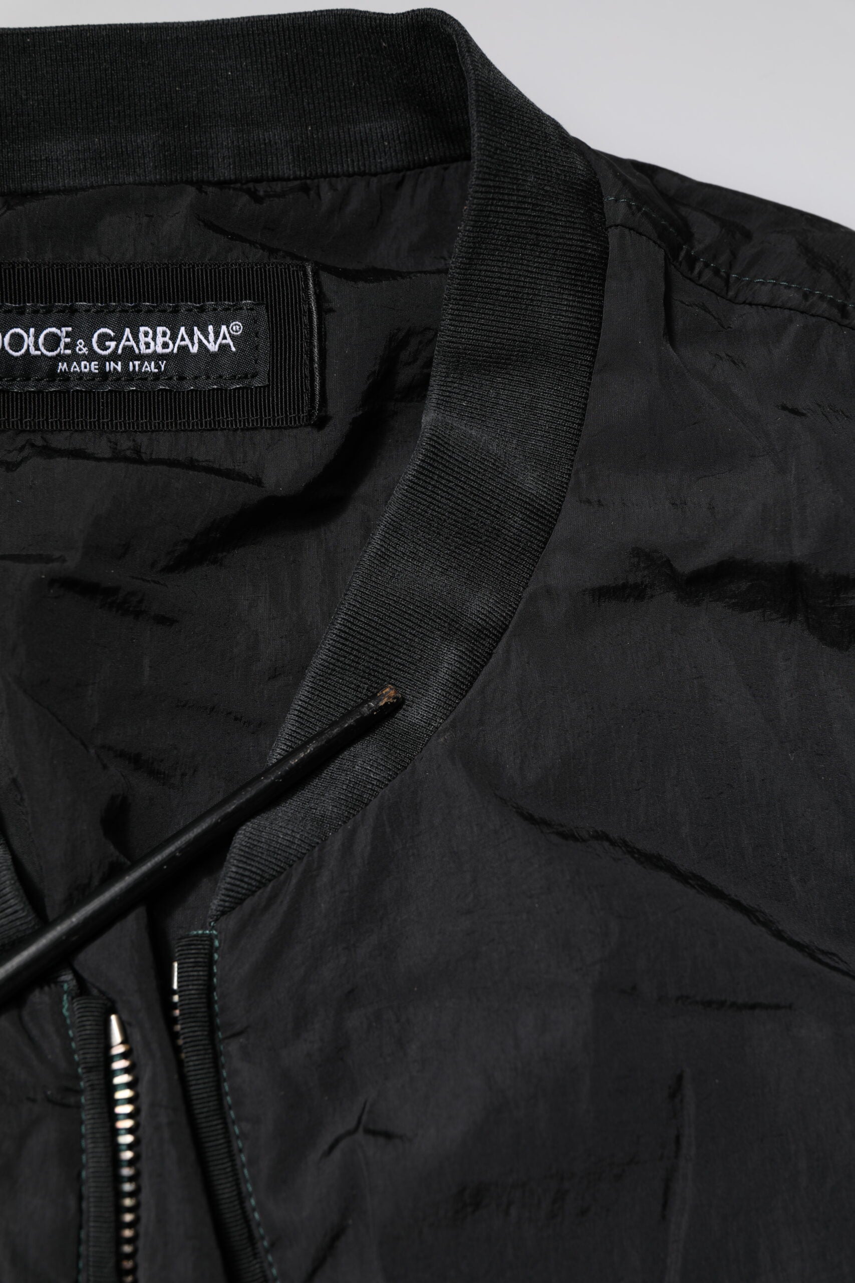 Dolce & Gabbana Schwarze Nylon-Logo-Bomberjacke mit durchgehendem Reißverschluss