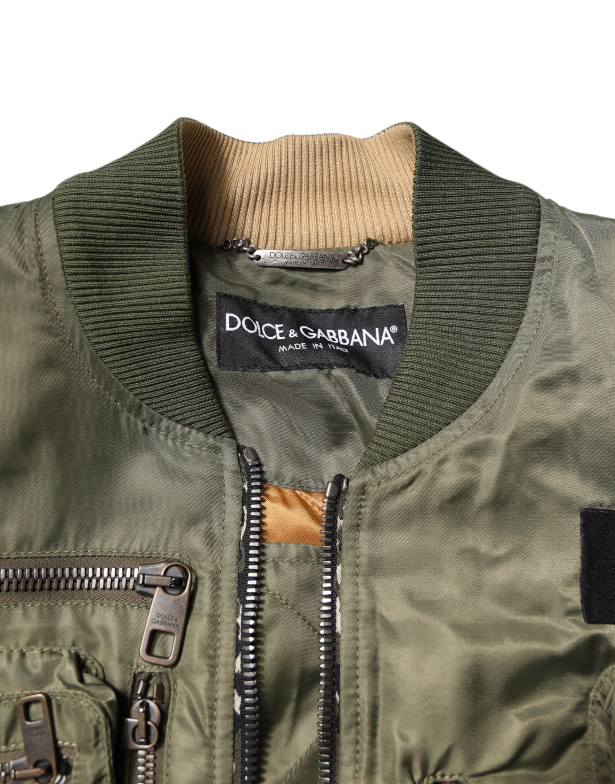 Dolce & Gabbana Grüne Nylon Bomberjacke mit Reißverschluss für Männer