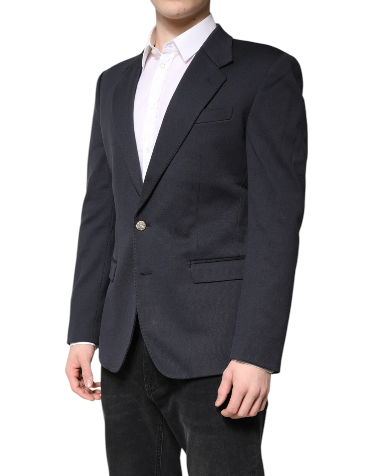 Dolce & Gabbana Dark Blue Cotton Men Jacket Coat Suit Blazer