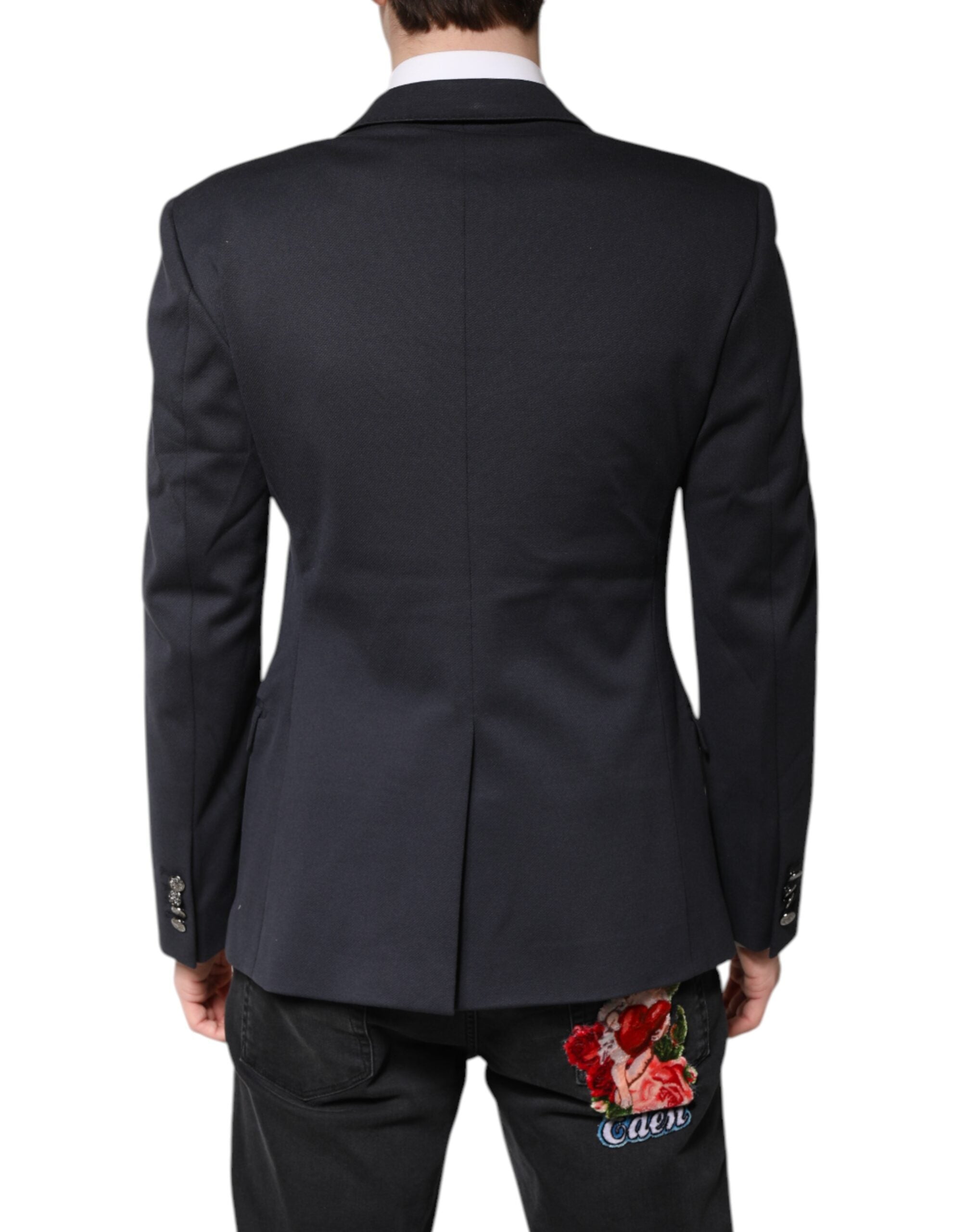 Dolce & Gabbana Dunkelblau Baumwolle Männer Jacke Mantel Anzug Blazer