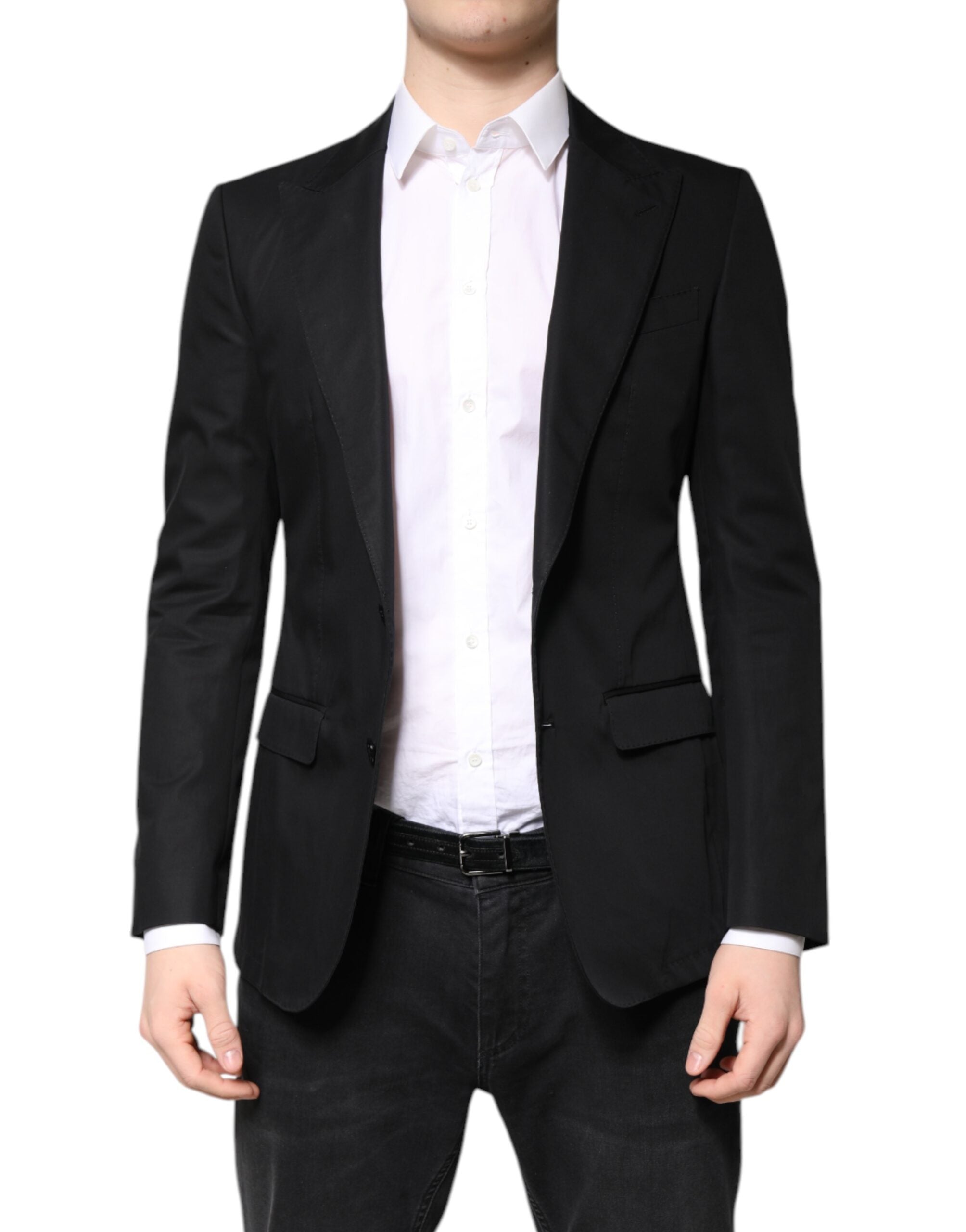 Dolce & Gabbana Schwarzer Baumwollmantel einreihig Männer Blazer