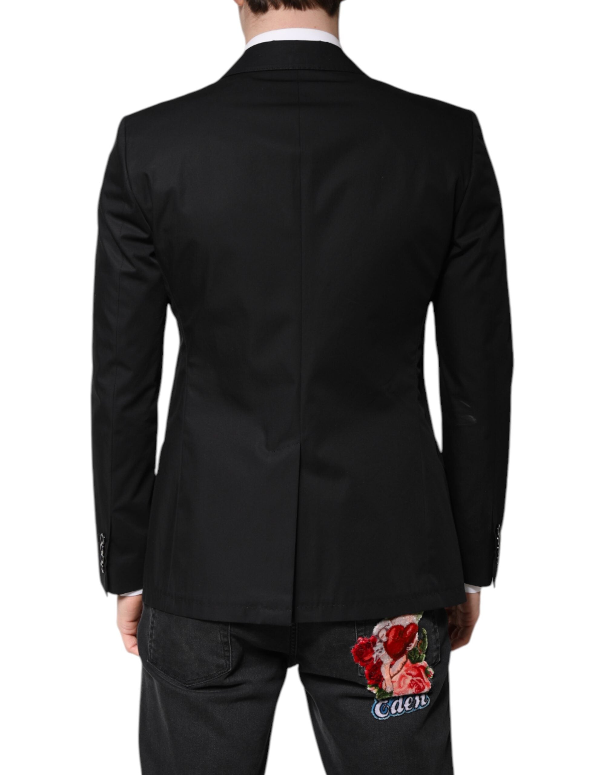 Dolce & Gabbana Schwarzer Baumwollmantel einreihig Männer Blazer