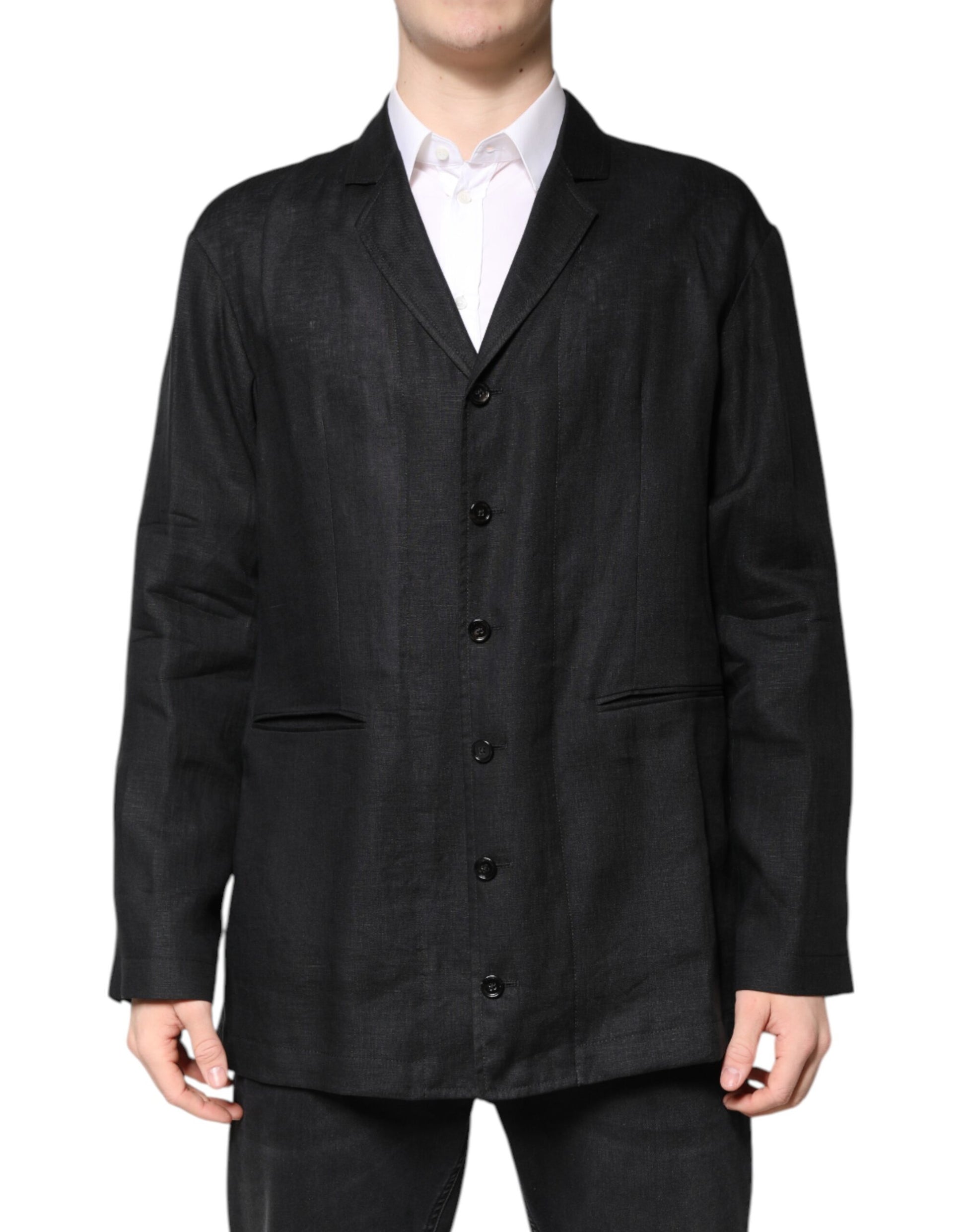 Dolce & Gabbana Schwarzer Leinenmantel einreihig Männer Blazer