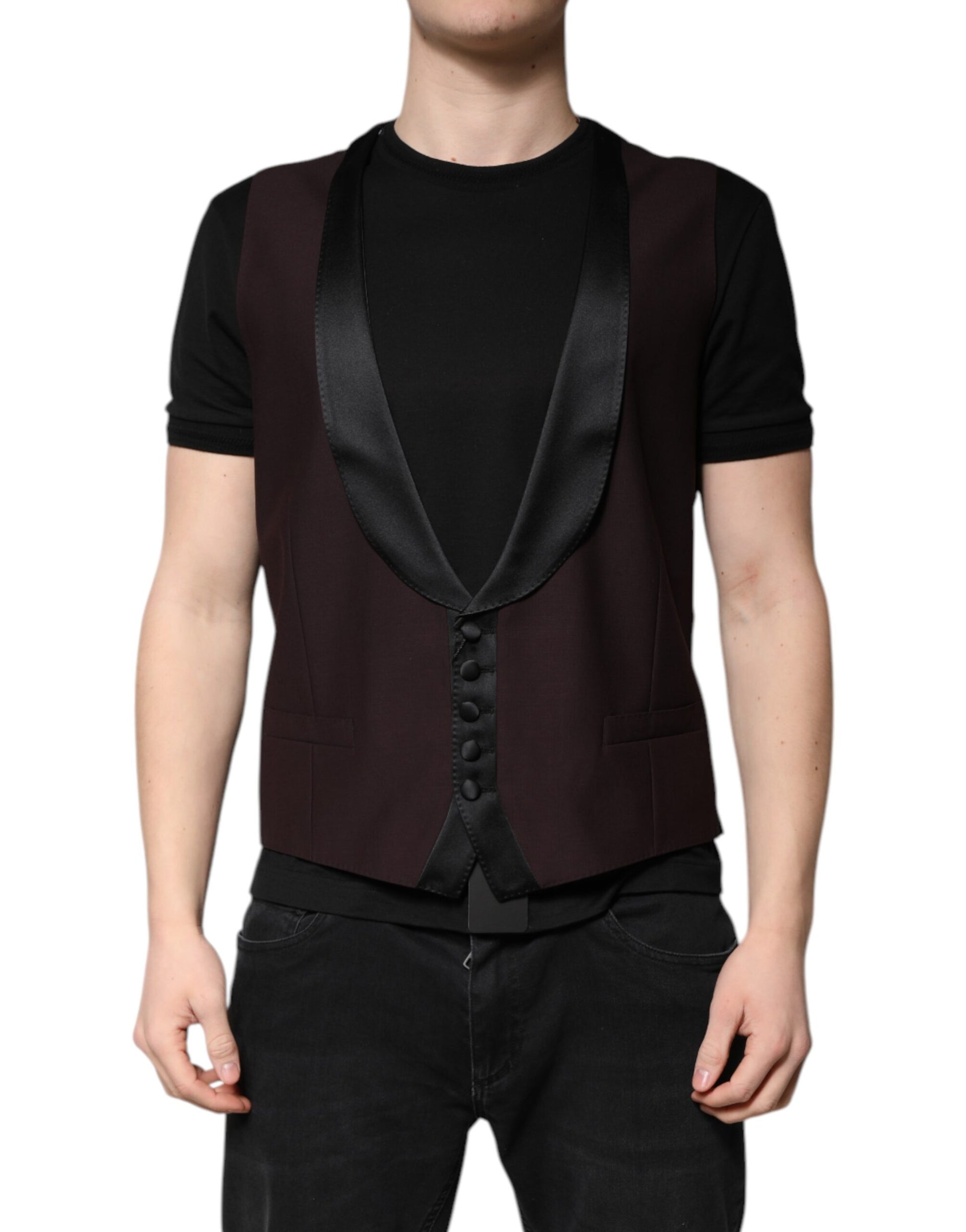 Dolce & Gabbana Kastanienbraune Wollweste Kleid Formelle Weste