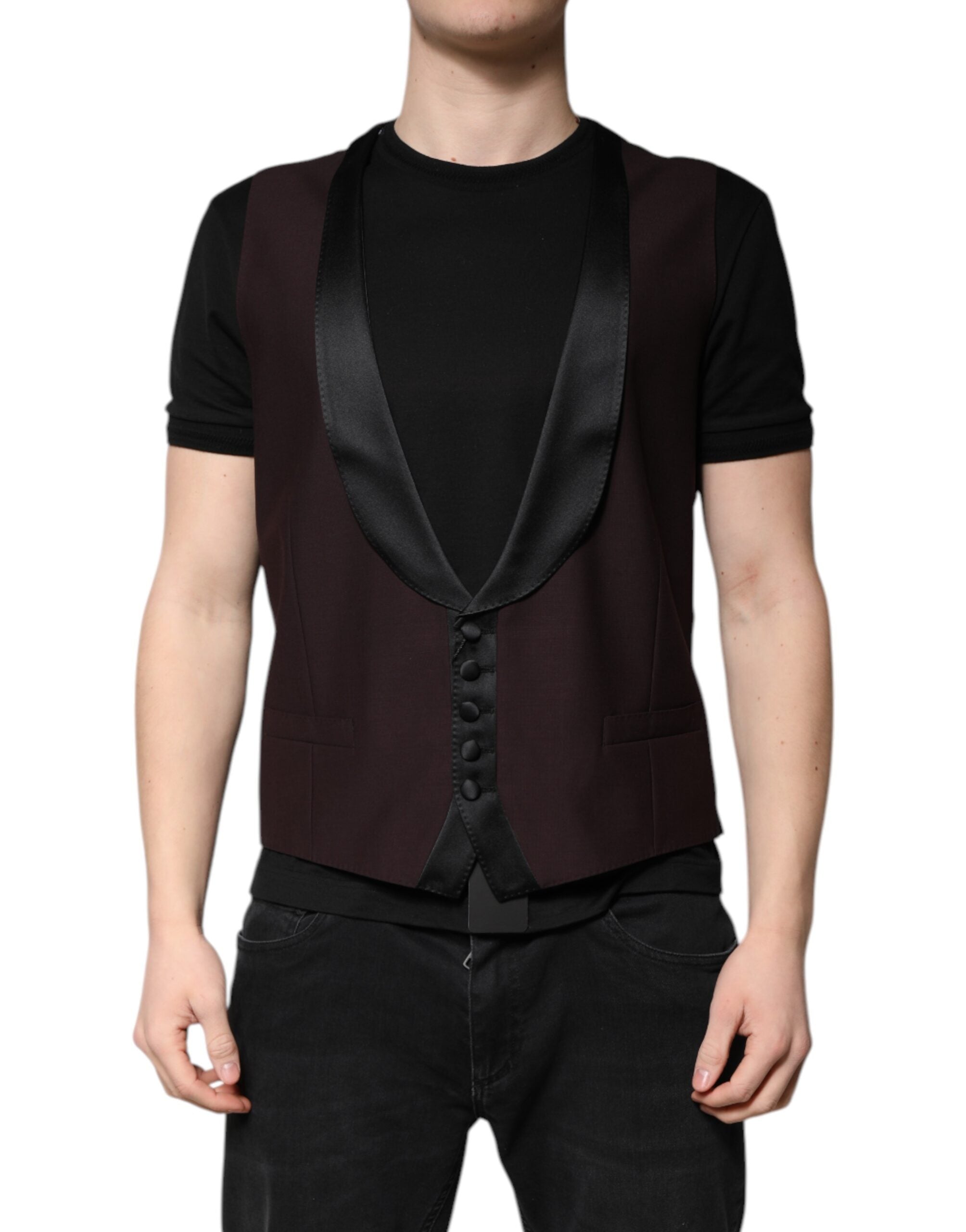Dolce & Gabbana Kastanienbraune Wollweste Kleid Formelle Weste
