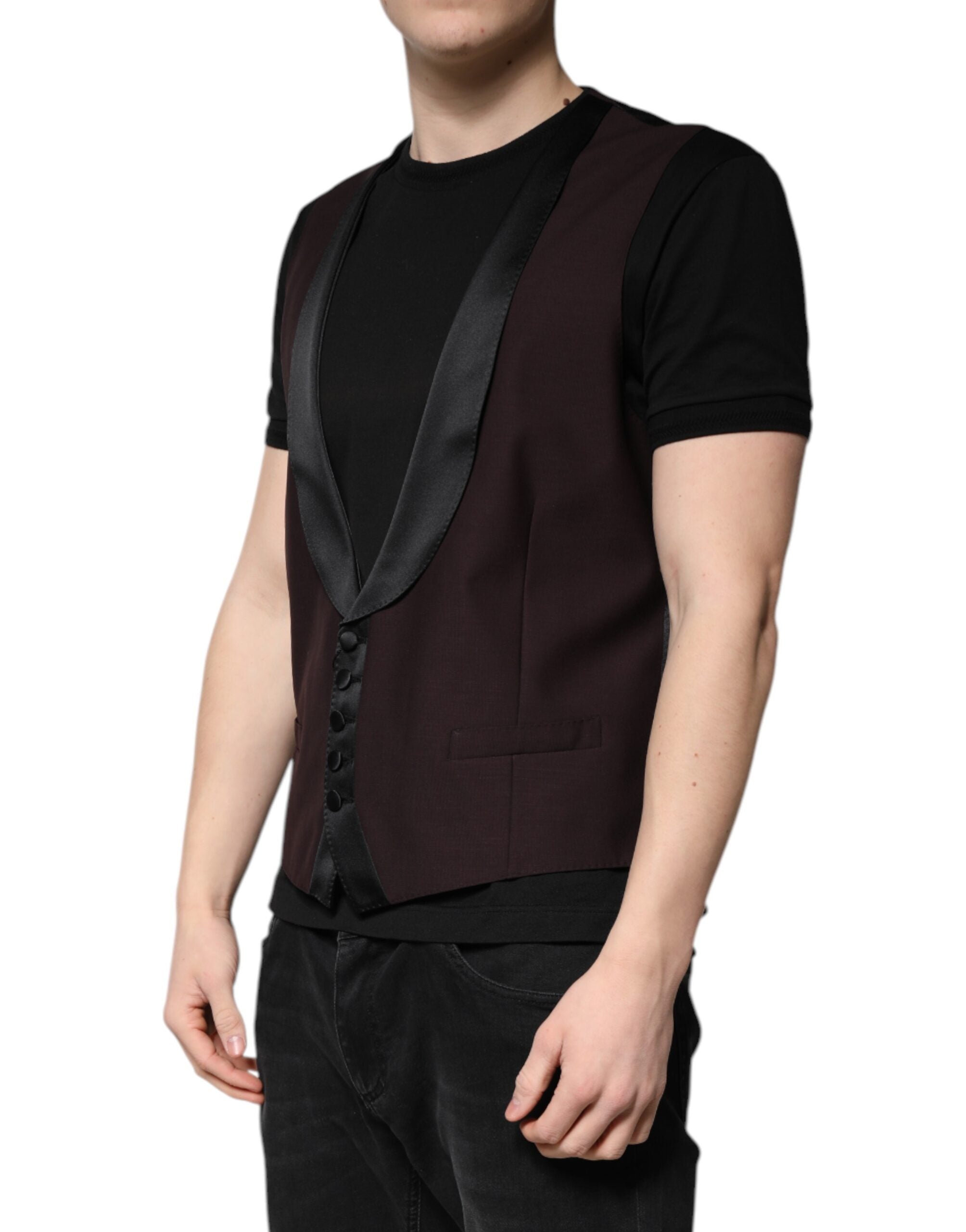 Dolce & Gabbana Kastanienbraune Wollweste Kleid Formelle Weste