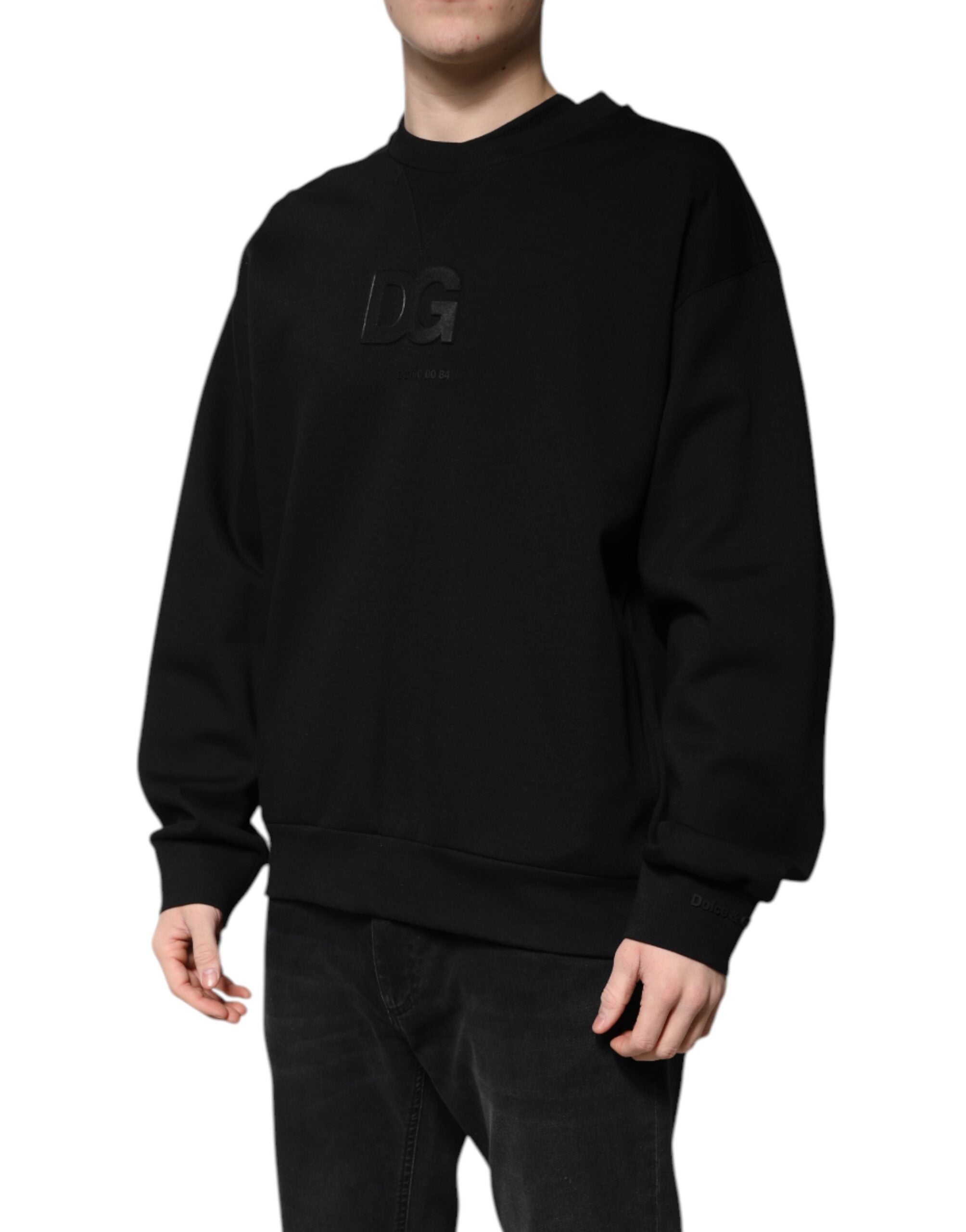 Dolce & Gabbana Schwarzer Cotton DG Pullover mit Rundhalsausschnitt