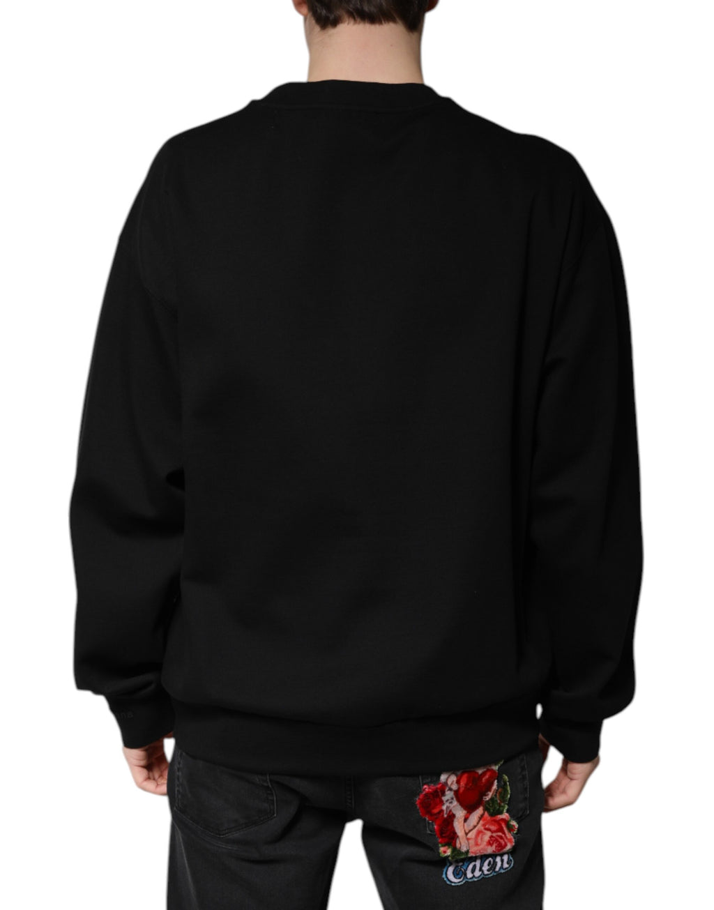 Dolce & Gabbana Schwarzer Cotton DG Pullover mit Rundhalsausschnitt