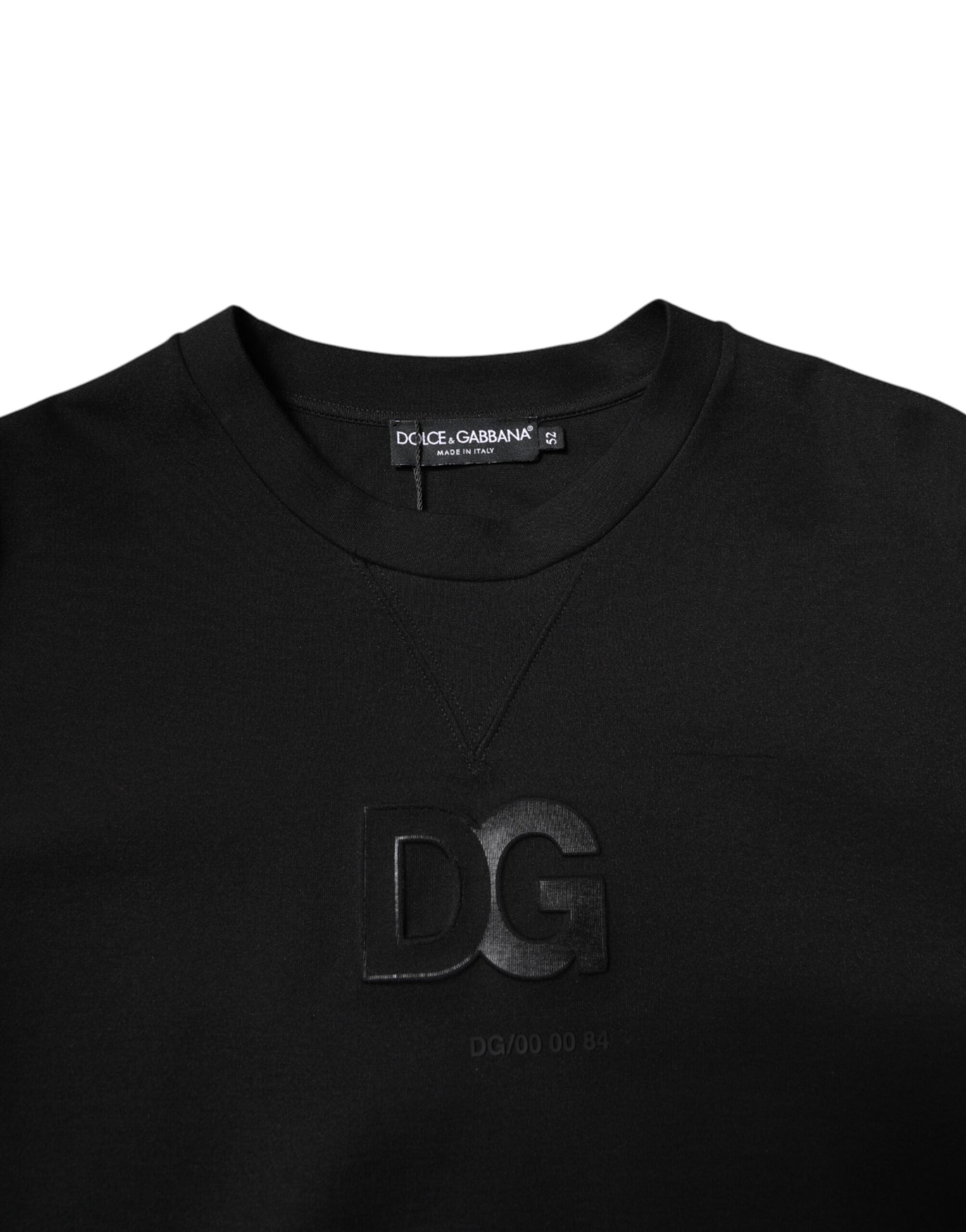 Dolce & Gabbana Schwarzer Cotton DG Pullover mit Rundhalsausschnitt