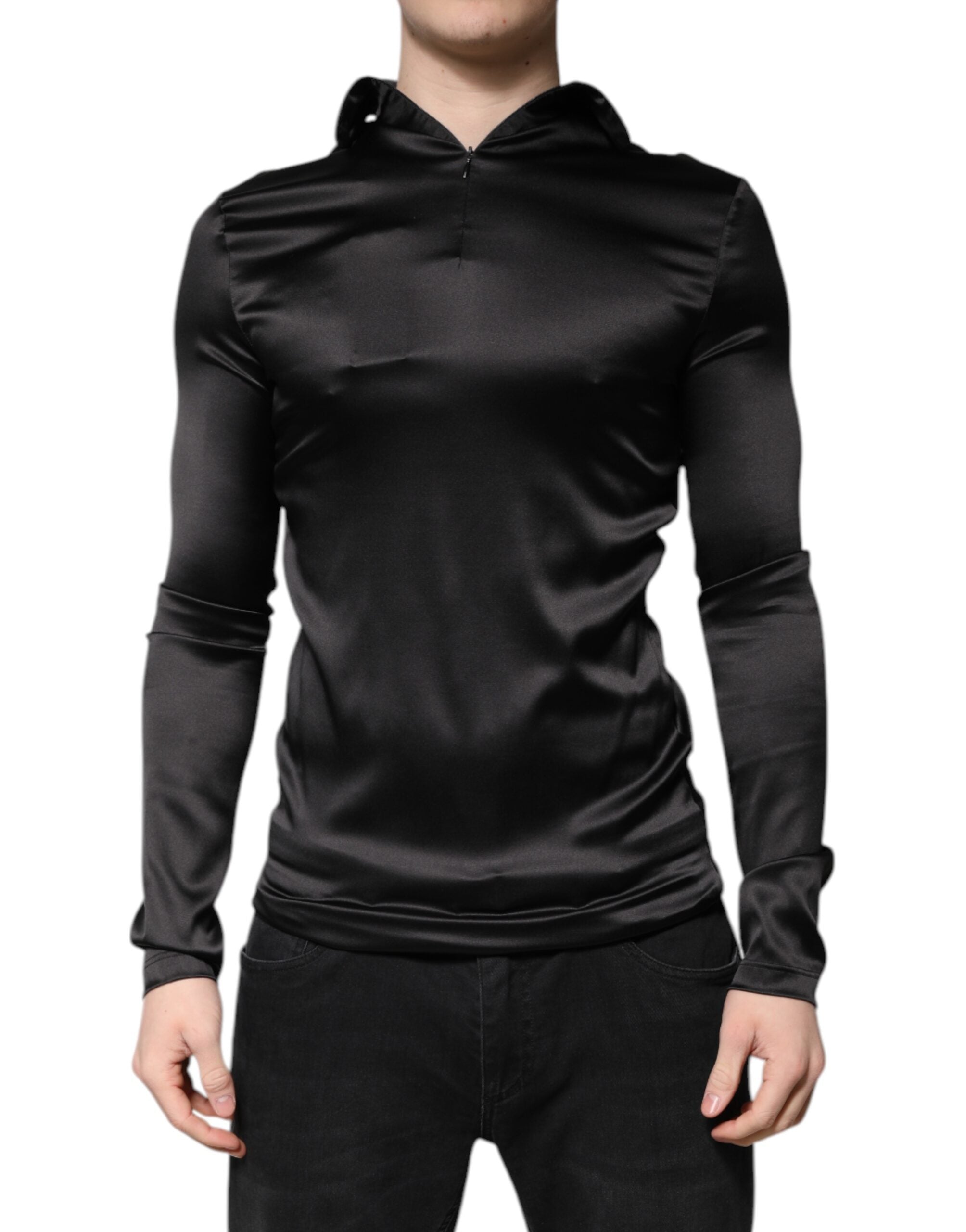 Dolce & Gabbana Schwarzer Seiden-Rollkragenpullover für Männer Pullover