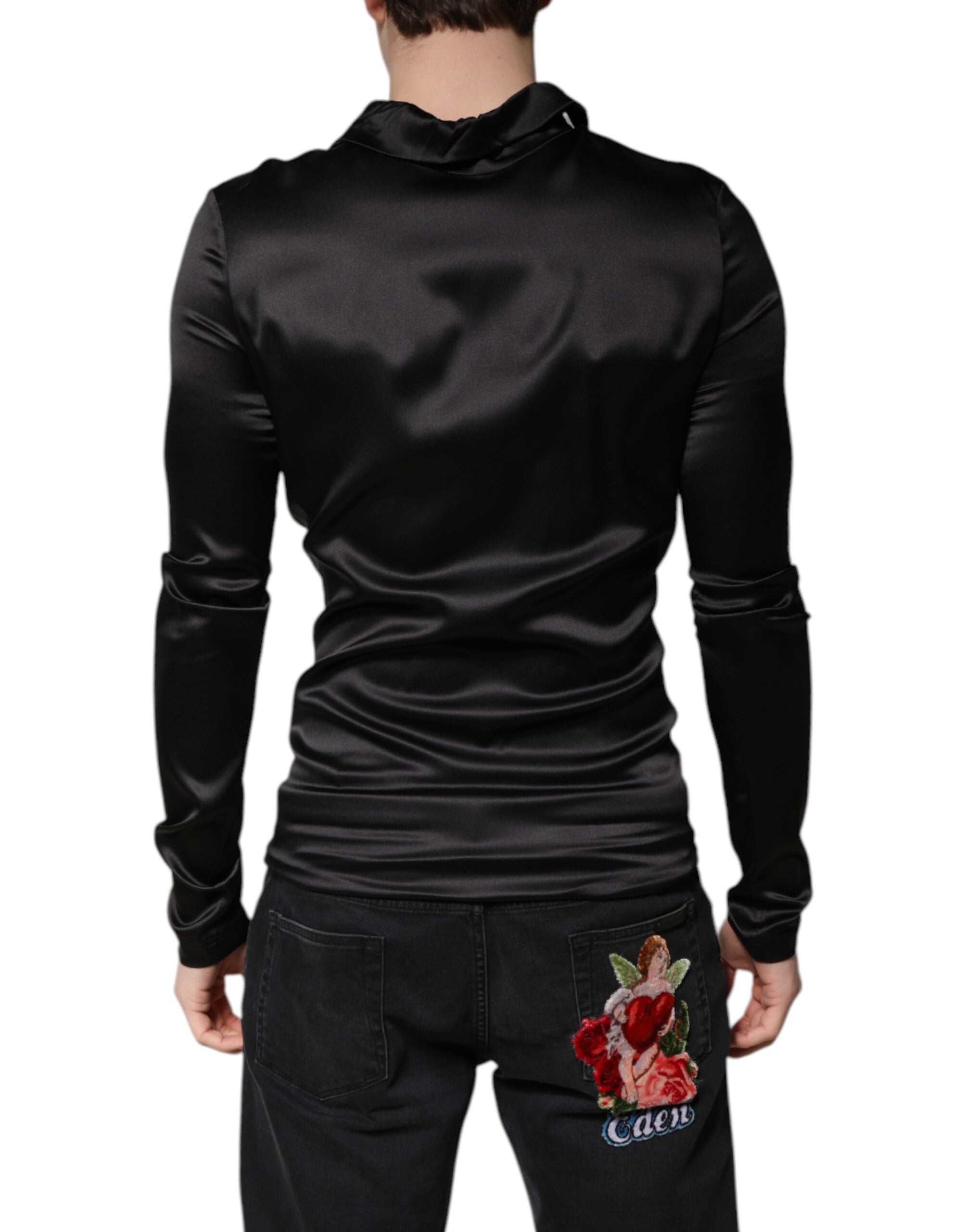 Dolce & Gabbana Schwarzer Seiden-Rollkragenpullover für Männer Pullover