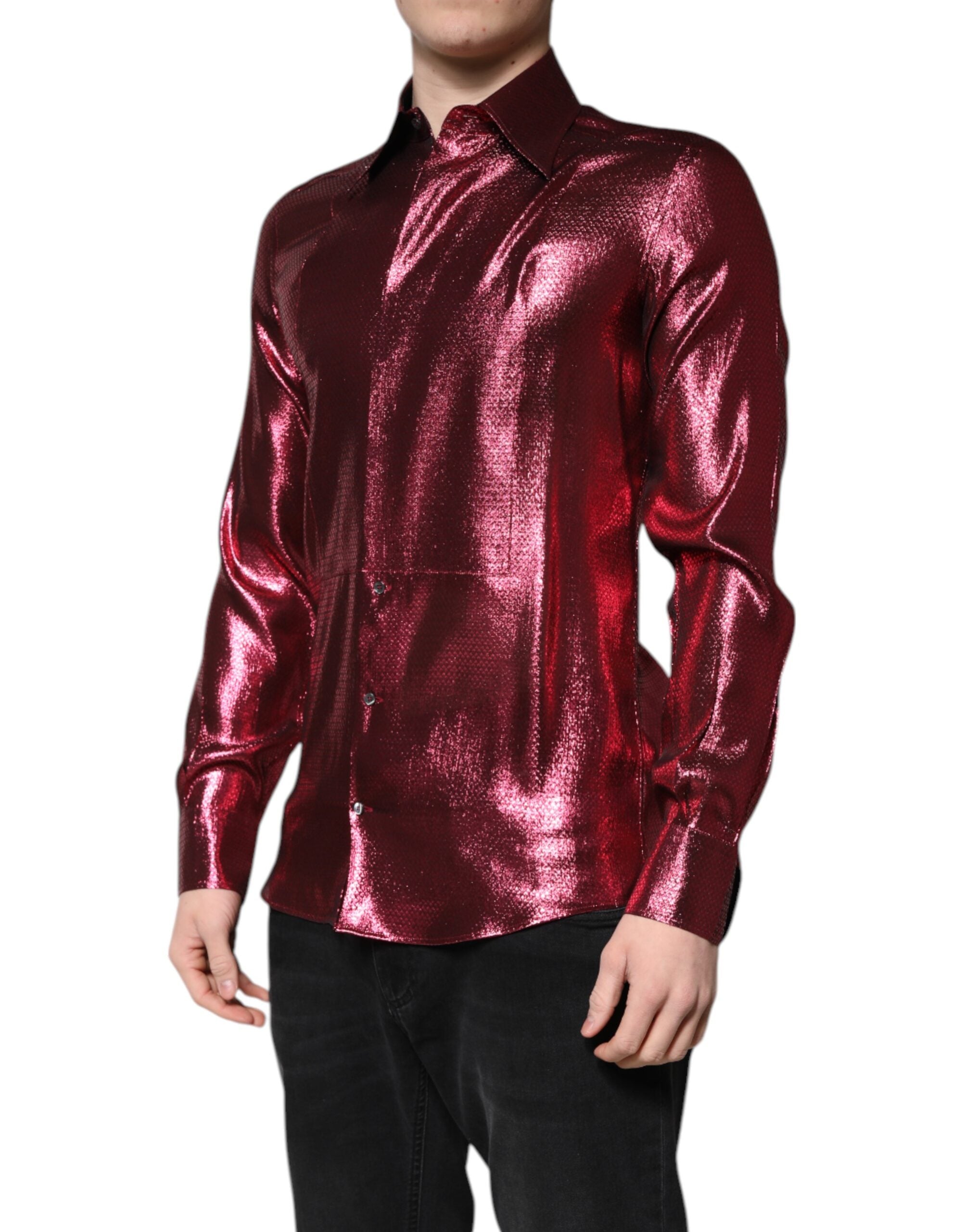 Dolce & Gabbana Metallic Rot Baumwolle GOLD Kleid Formelles Hemd