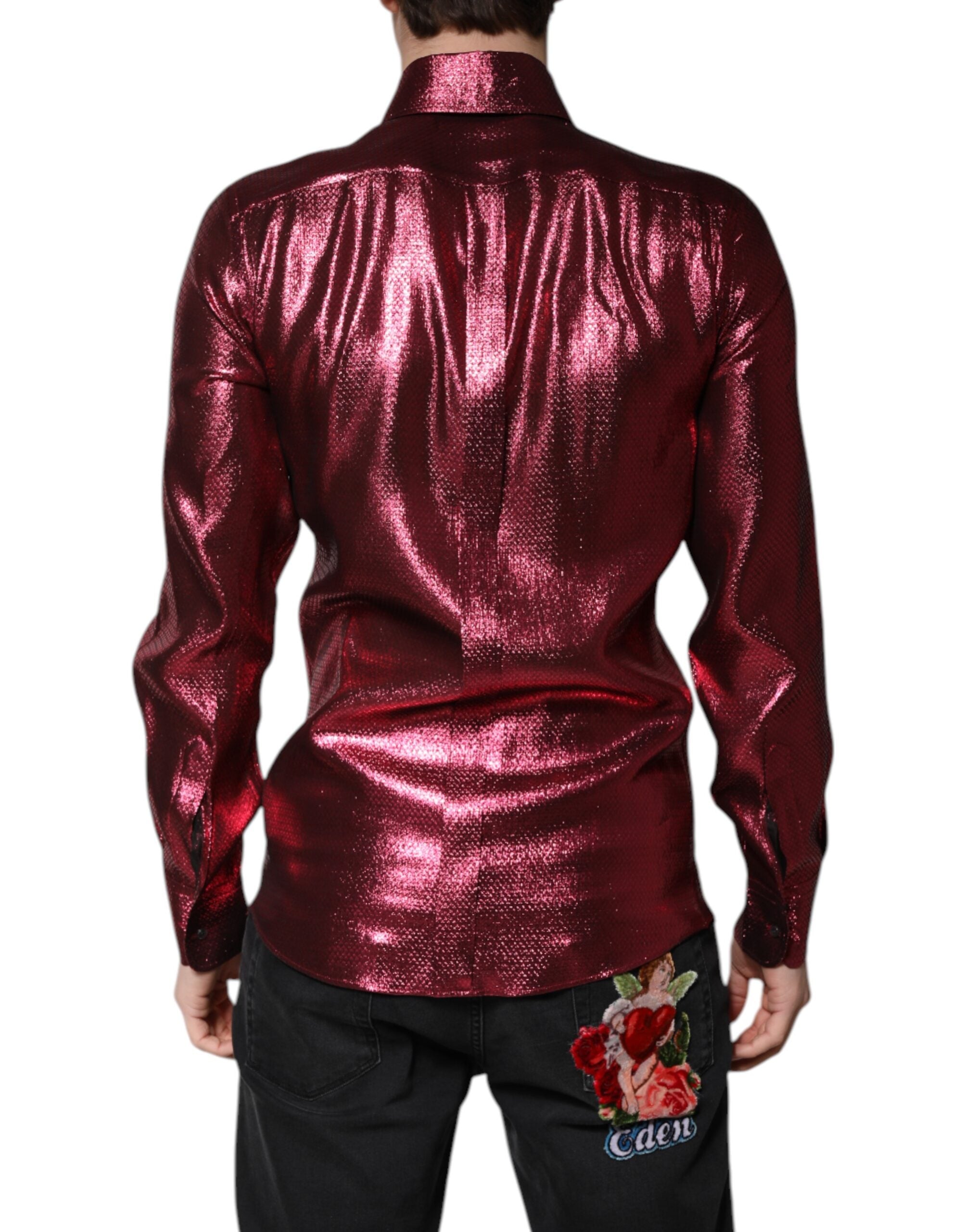 Dolce & Gabbana Metallic Rot Baumwolle GOLD Kleid Formelles Hemd