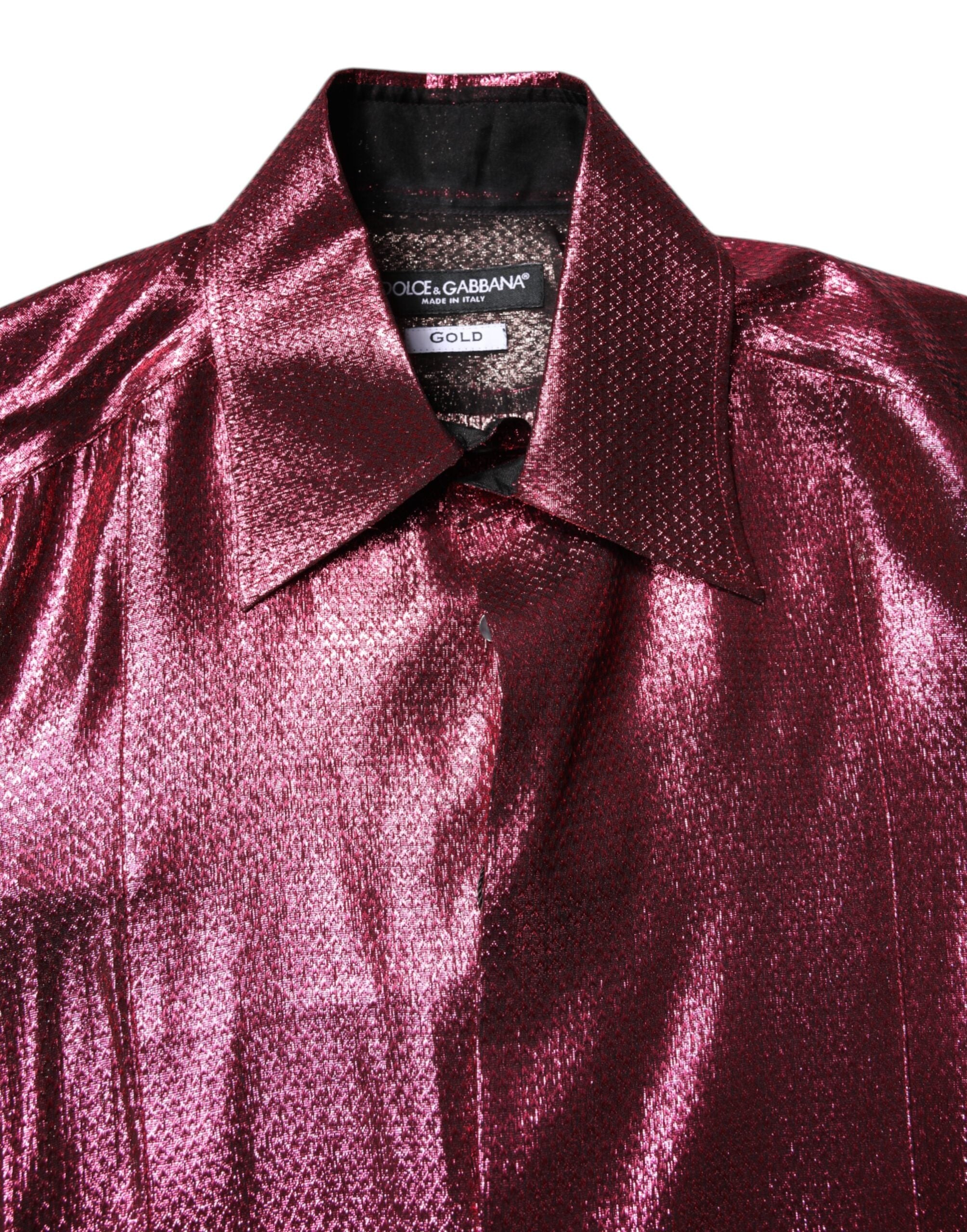 Dolce & Gabbana Metallic Rot Baumwolle GOLD Kleid Formelles Hemd