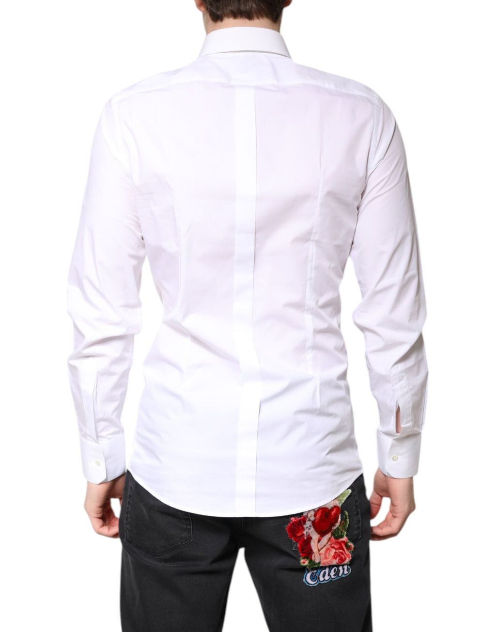 Dolce & Gabbana Weißes Kleid aus Baumwolle GOLD Formales Hemd mit Kragen