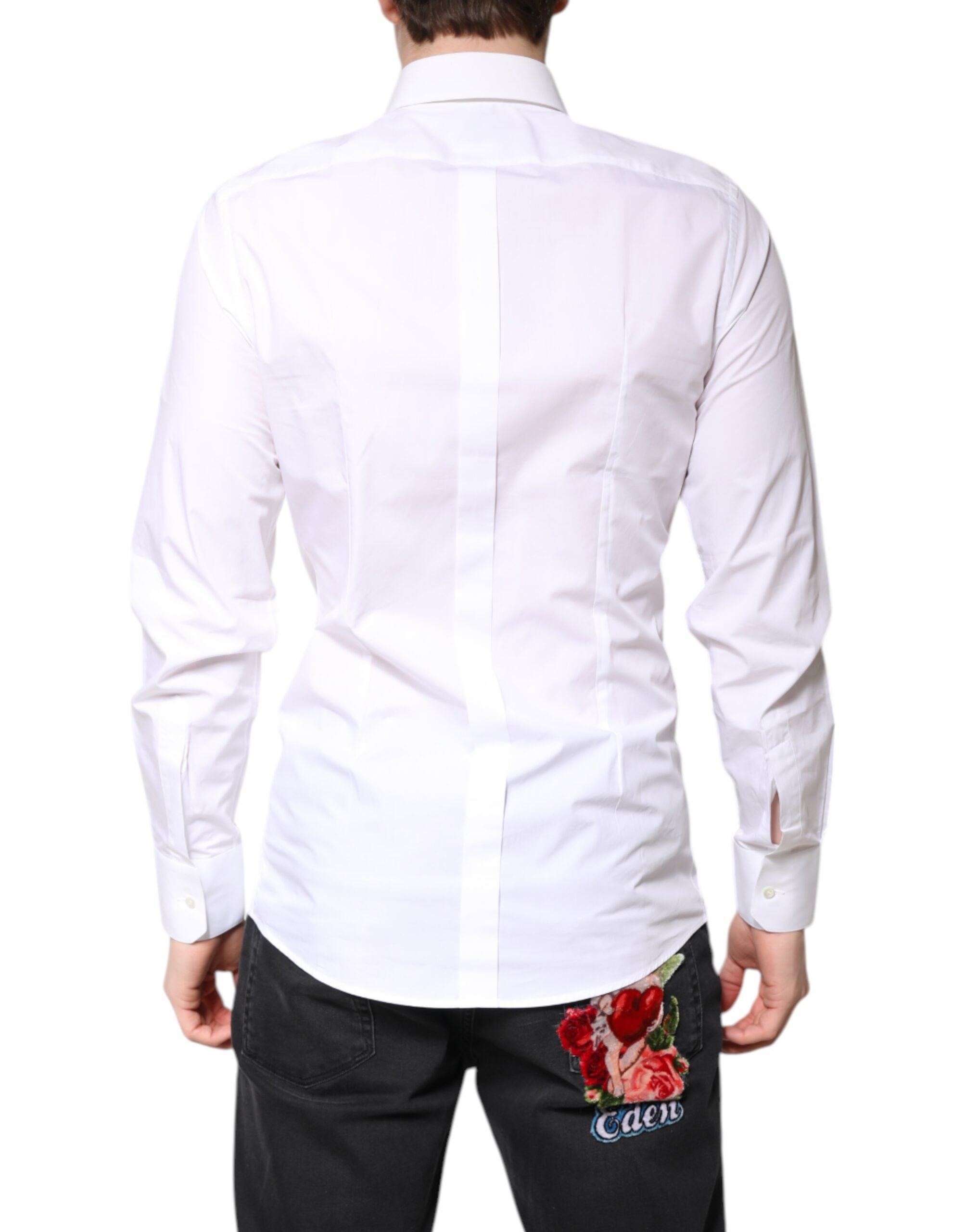 Dolce & Gabbana Weißes Kleid aus Baumwolle GOLD Formales Hemd mit Kragen