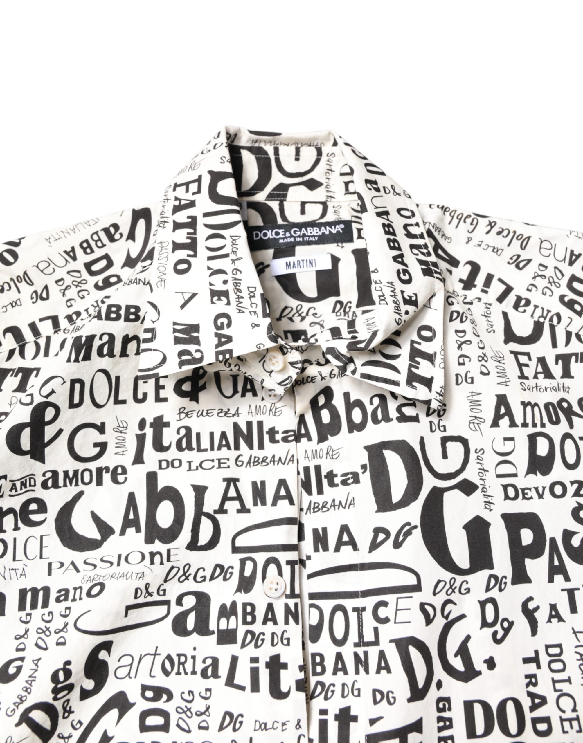 Dolce & Gabbana Weiß Schwarz Logo MARTINI Herren Freizeithemd