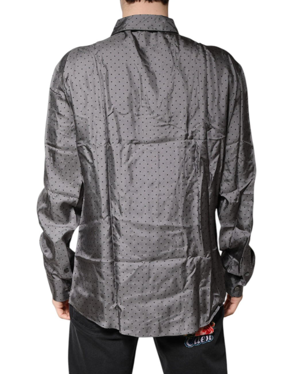 Dolce & Gabbana Graues gepunktetes Seidenhemd mit langen Ärmeln