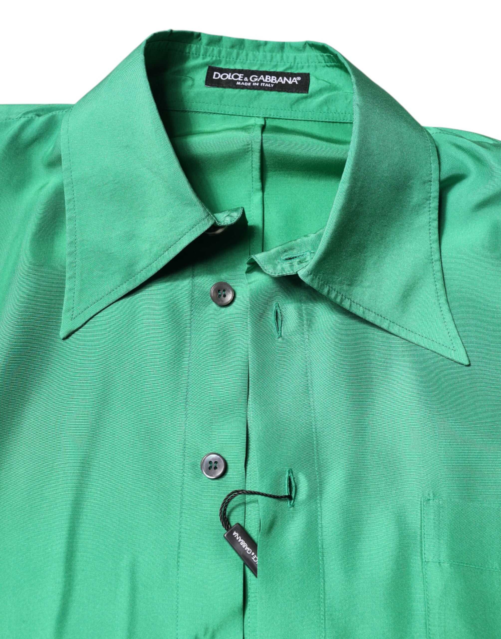 Dolce & Gabbana Grünes Seidensatin Langarm Freizeithemd