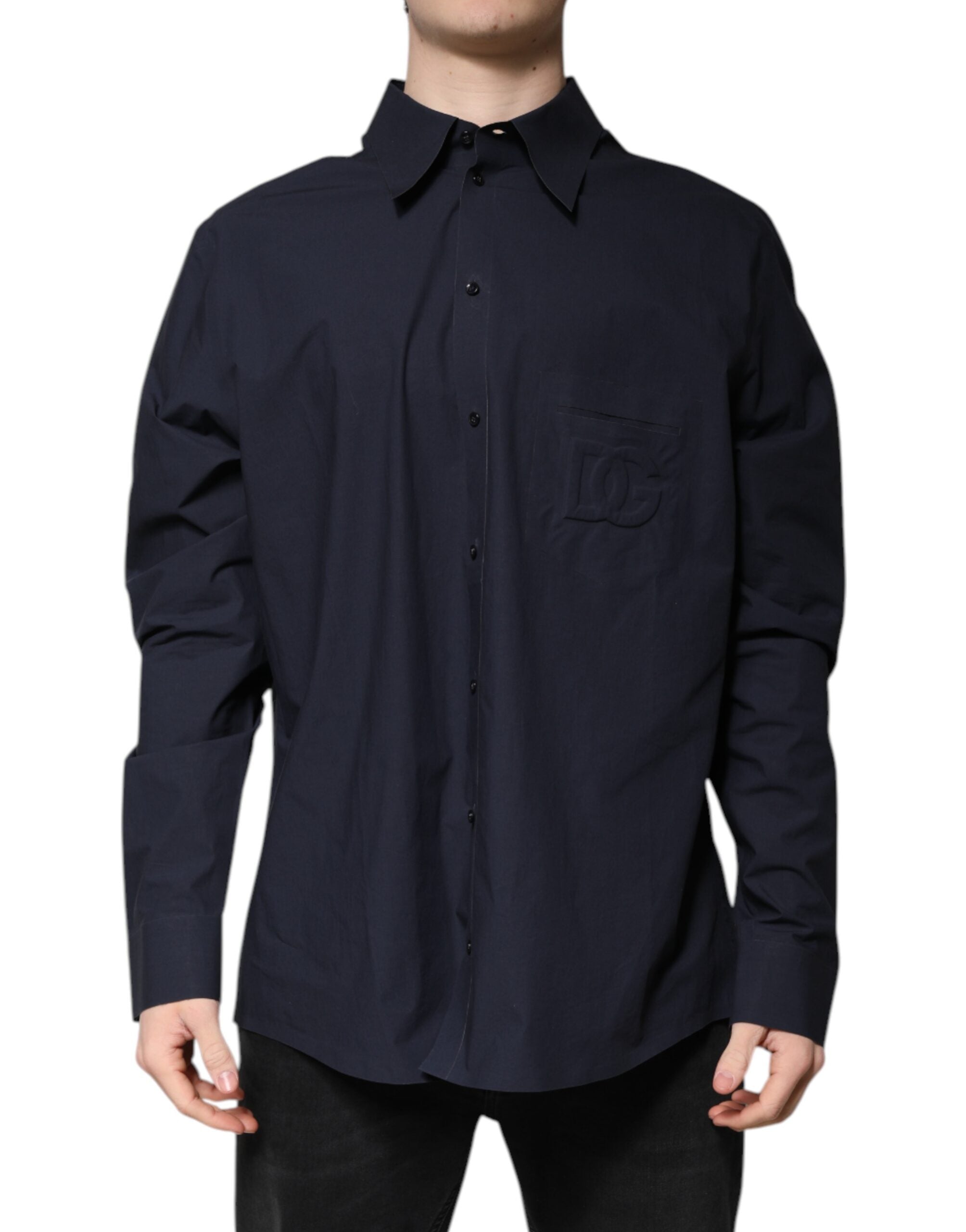 Dolce & Gabbana Dunkelblaues Langarmhemd aus Baumwolle