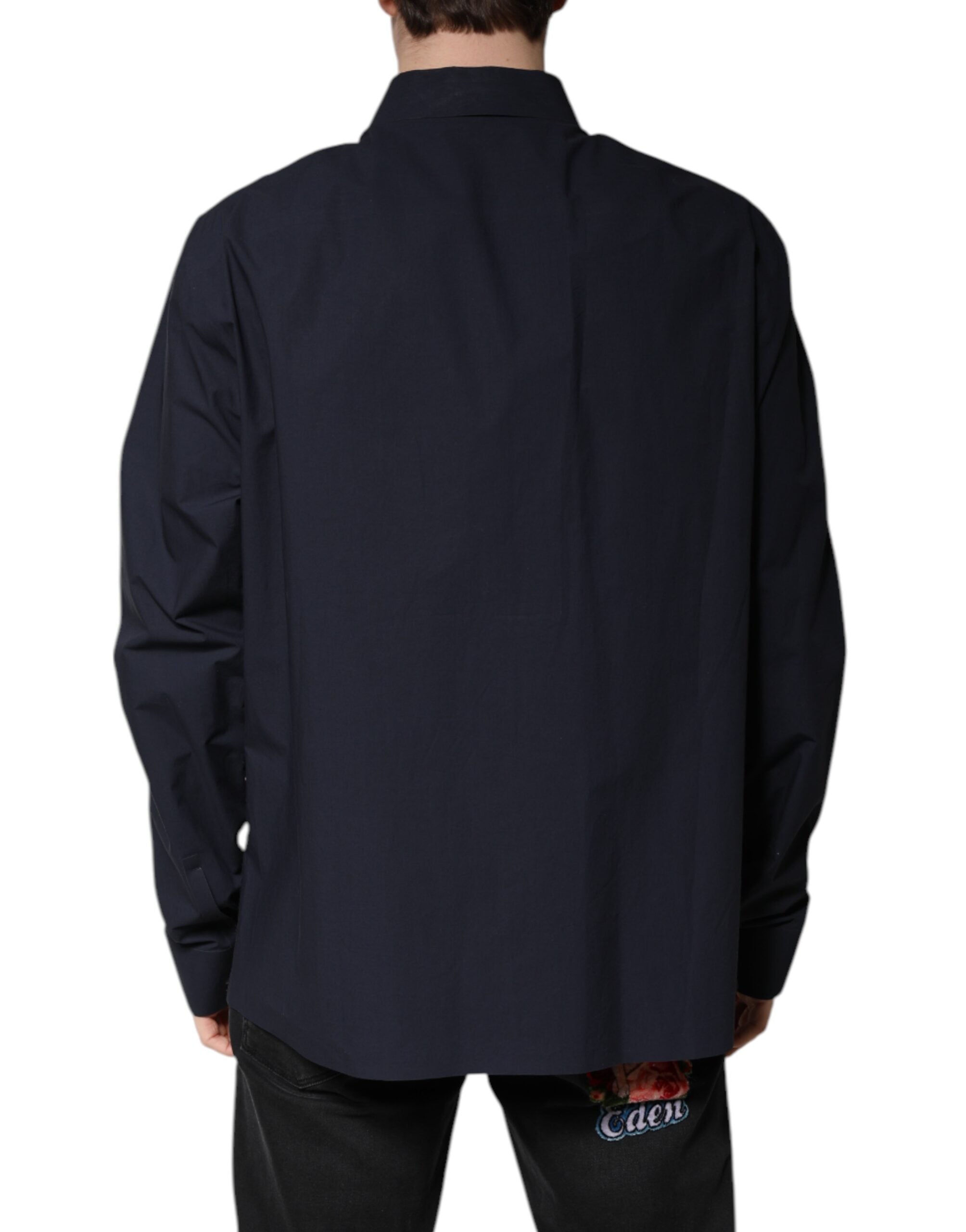 Dolce & Gabbana Dunkelblaues Langarmhemd aus Baumwolle