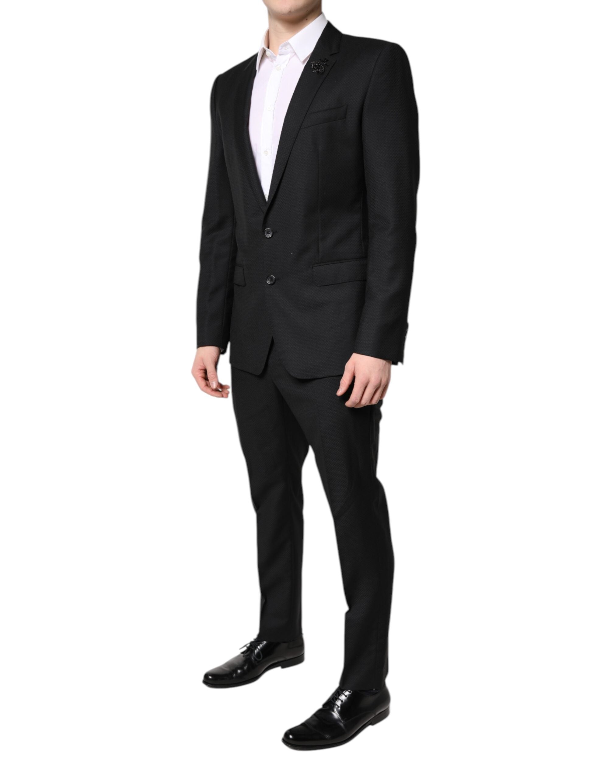Dolce & Gabbana Schwarzer einreihiger 2-teiliger Anzug aus Wolle
